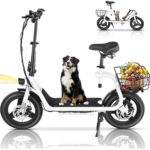 Caroma Peak 1200W/800W/500W Electric Scooter with Seat,14" Fat Tire, Up to 30Miles&20MPH Electric Scooter Adults&Teens,Adjustable E-Scooter w/Basket,Key Start Foldable E Scooter