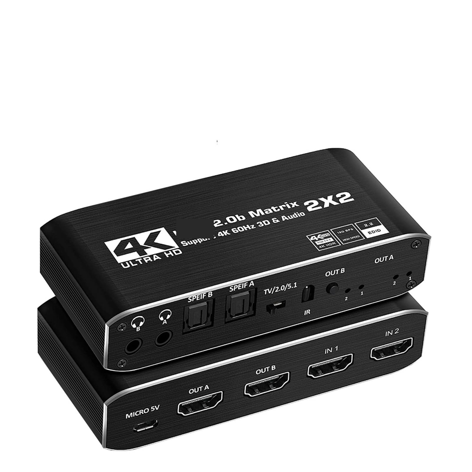 Divisor de Matriz 2x2 con SPDIF y Conector L/R 3,5 mm Compatible Switch 4x2. Compatible HDCP 2., 3D, 4K a 60 Hz for PS5(ZY-HM22A)
