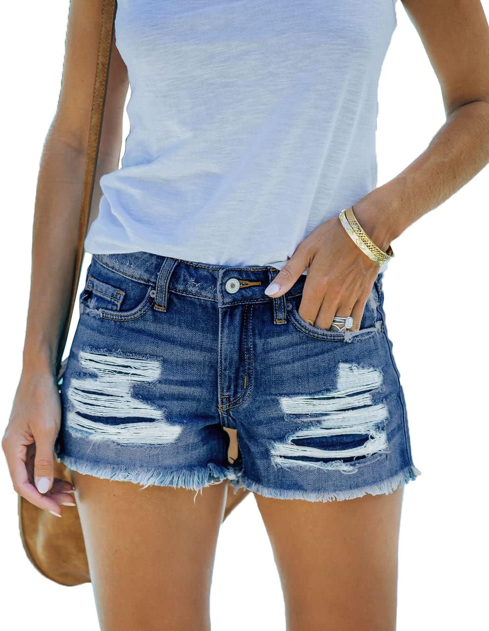 Women's Mid Rise Ripped Stretchy Jean Shorts Frayed Raw Hem Casual Denim Shorts 2026
