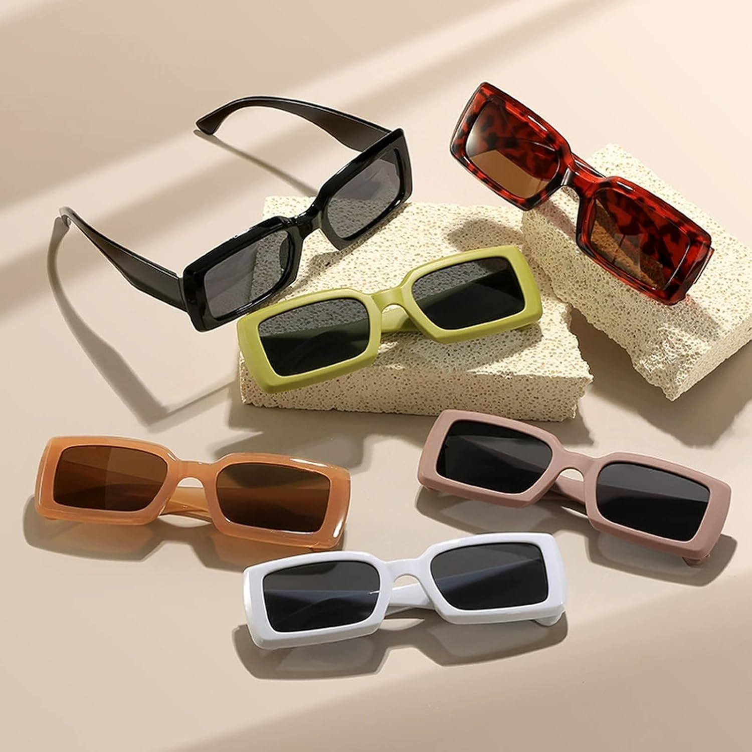 Retro Trendy Rectangle Sunglasses for Women Men UV400 Protection Trendy Style Classic Sunglasses 6Pcs - Image 3