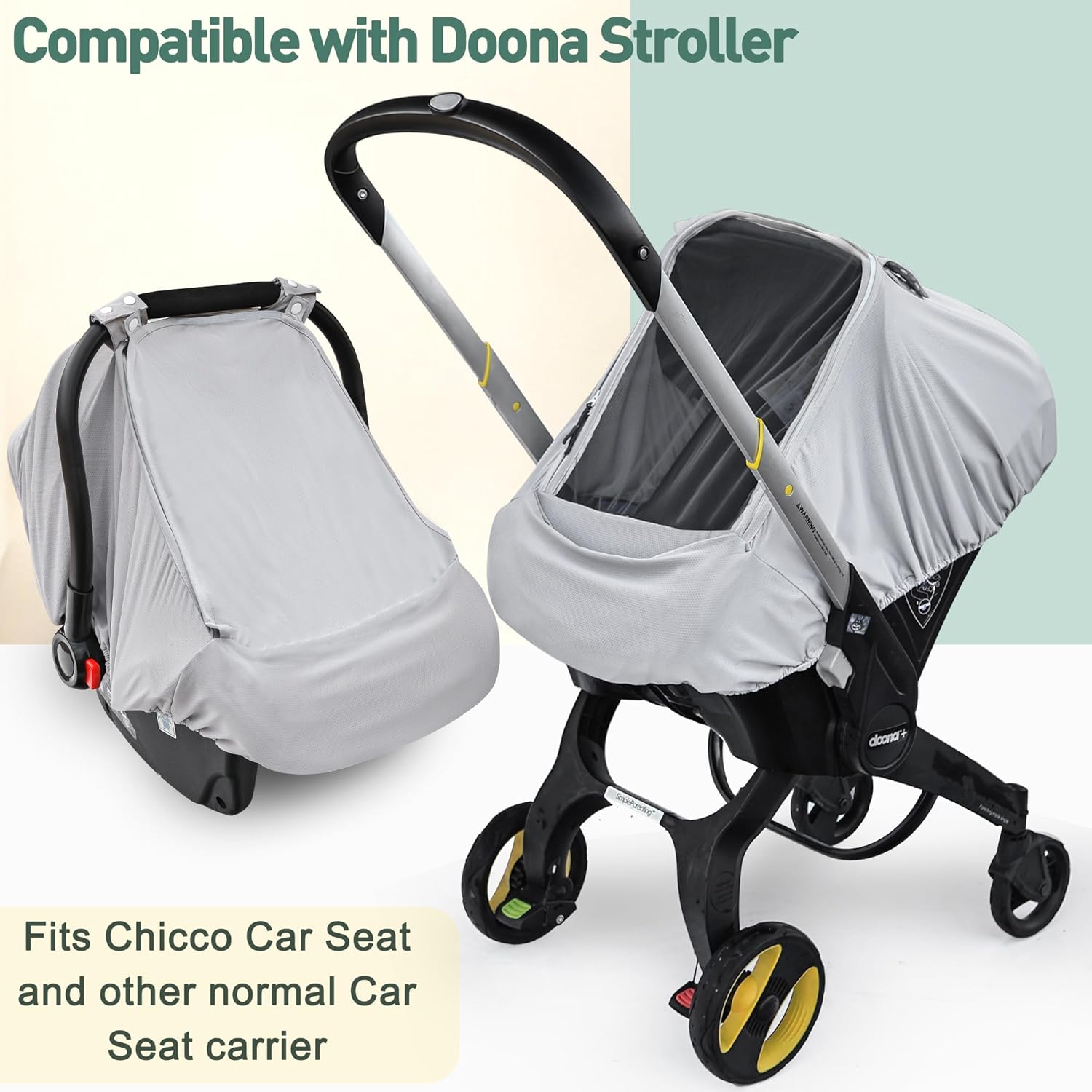 Baby Car Seat Cover,Sunproof Car Seat Canopy for Babies, Extra Large Mesh Window Baby Car Seat Sun Shade Cover,Infant Carseat Covers for Summer/Autumn Use(Gray) - Image 6