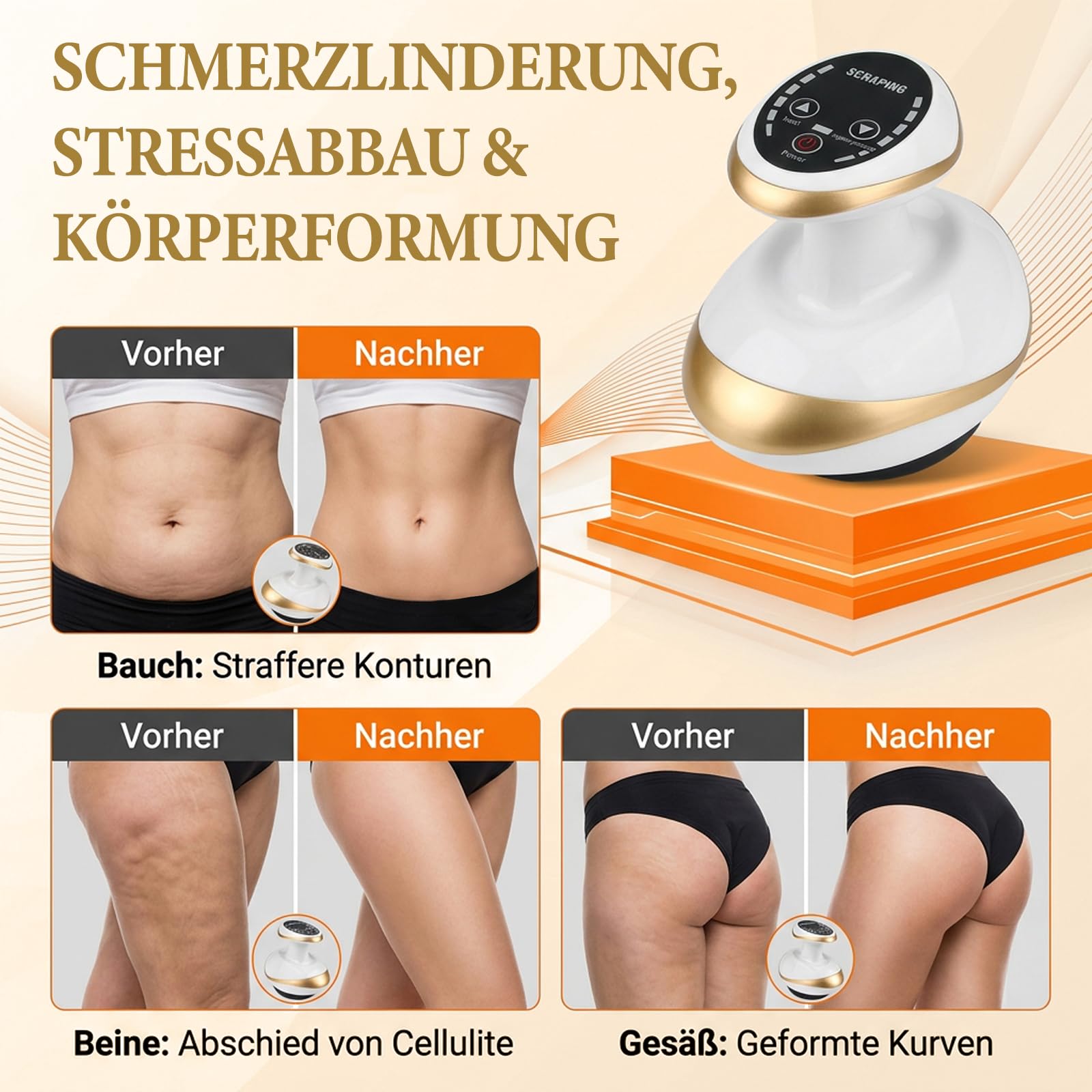 Cellulite Massagegerät, Schröpfgerät Elektrisch mit Vakuum, Gua Sha, Rotlicht und Blaues Licht, 9 Stufen für Ganzer Körper