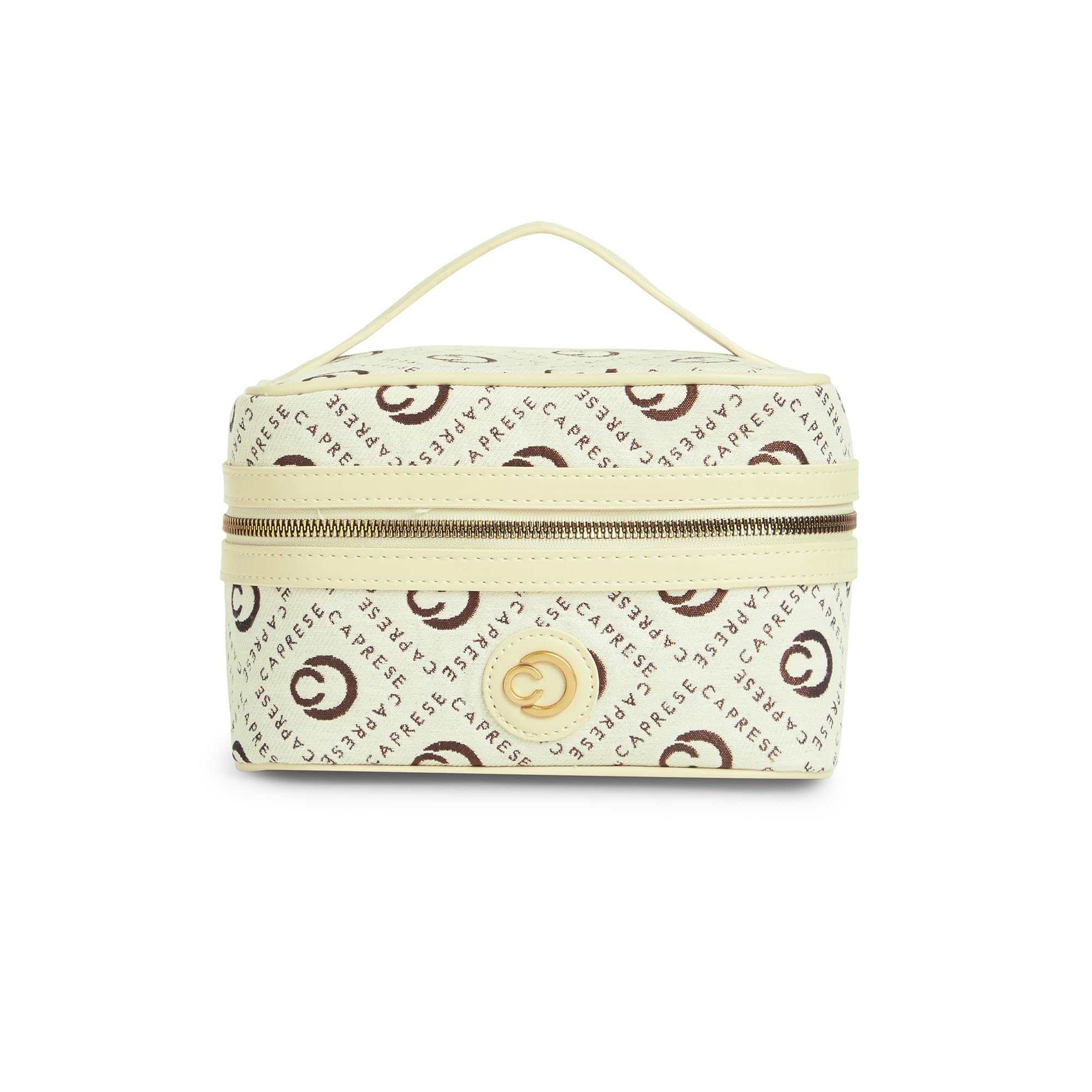 Caprese Florida Small Vanity Bag for Women | Elegant & Classic Design with Spacious Storage for Jewelry, Makeup, Necklaces, Rings & More | Perfect for Travel & Special Occasions (Beige)