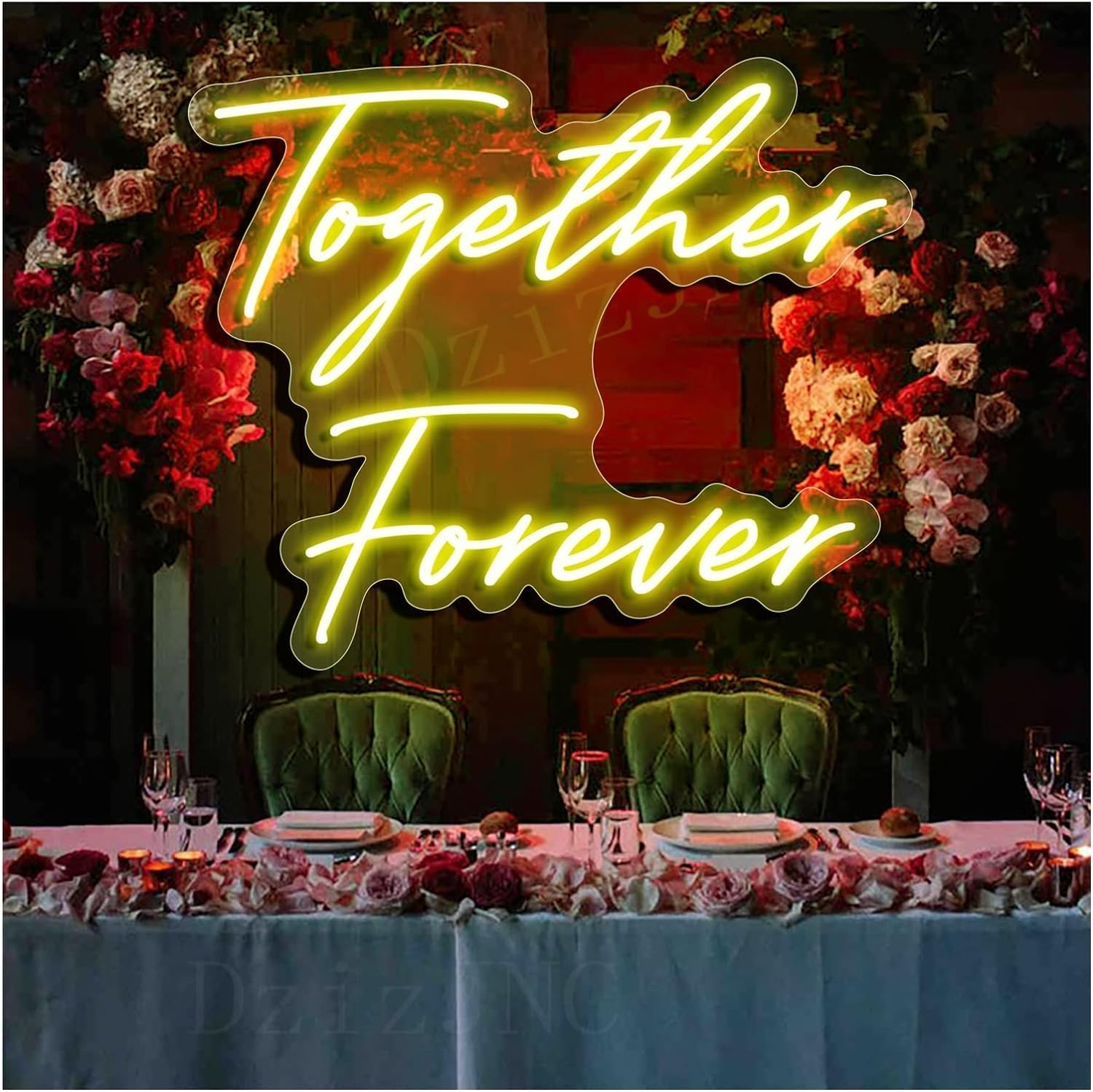 Letrero de neón LED juntos para siempre luces de neón, luces LED transparentes colgantes de pared, decoraciones de boda acrílicas (59 x 49 cm)