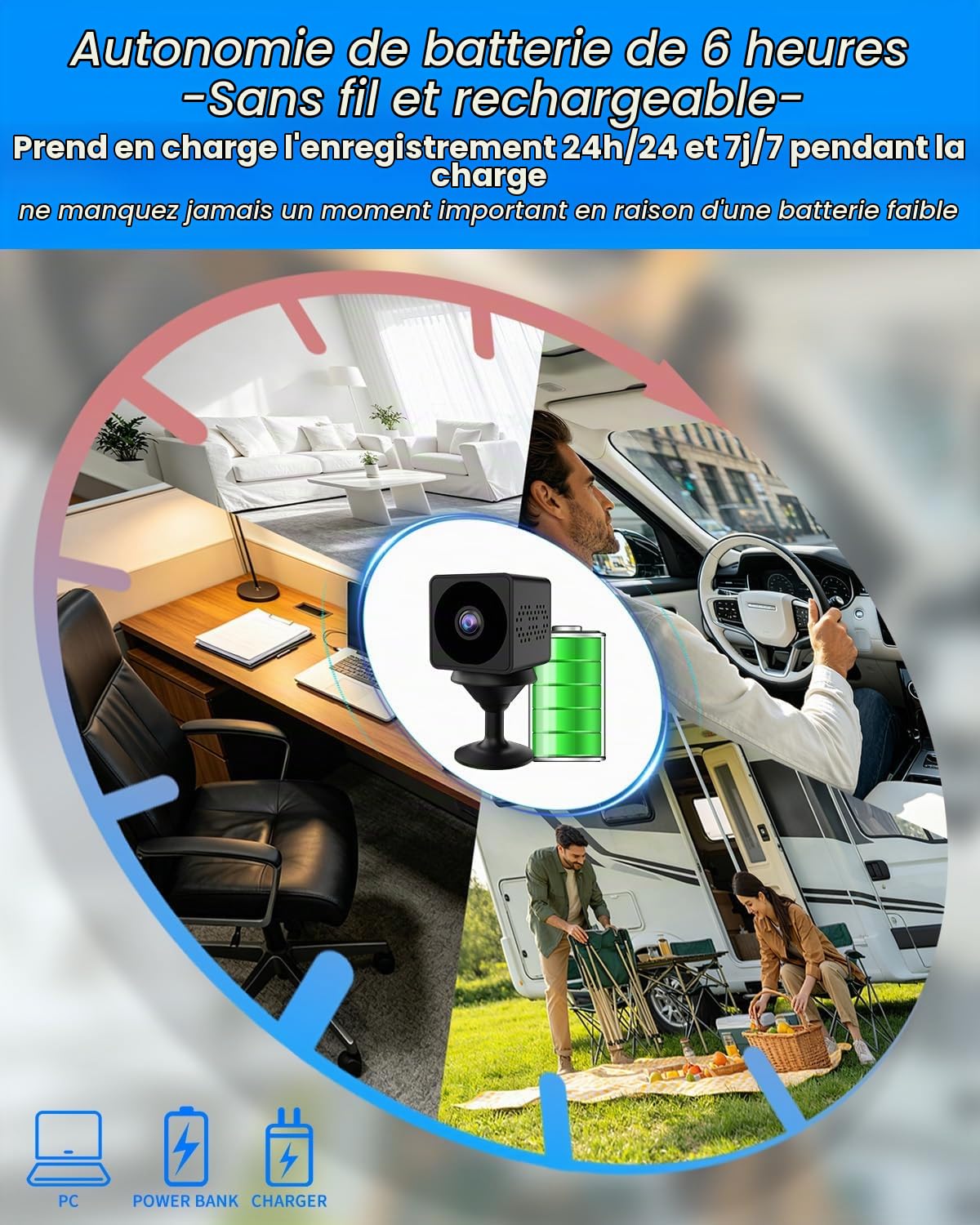 Mini Camera Espion sans Fil, Wi-Fi ou Mode sans WiFi, Camera de Surveillance sans Internet, Vision Grand 160°, Vision Nocturne, Détection Mouvement IA, Mini Surveillance pour Intérieur/Extérieur