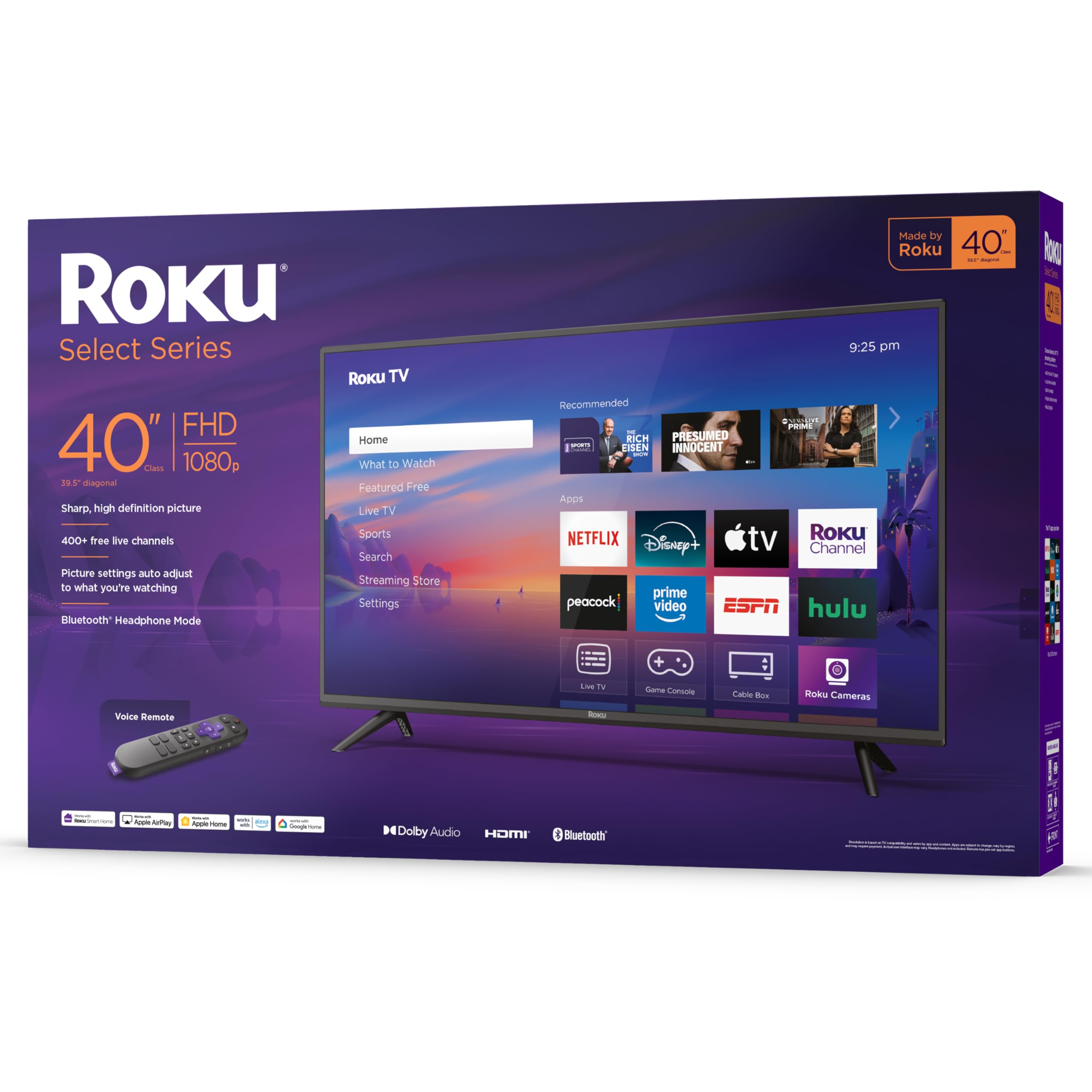 Roku Smart TV 2025 – 40-Inch Select Series, 1080p Full HD TV – RokuTV with Voice Remote – Flat Screen LED Television with Wi-Fi for Streaming Live Local News, Sports, Family Entertainment