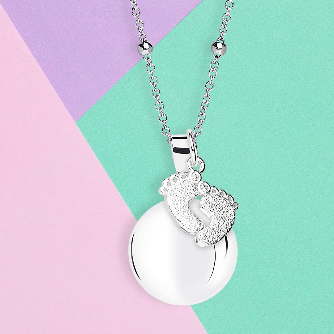 MAMIJUX Bola de Grossesse avec Pieds Pendentif et chaîne en Acier 110cm