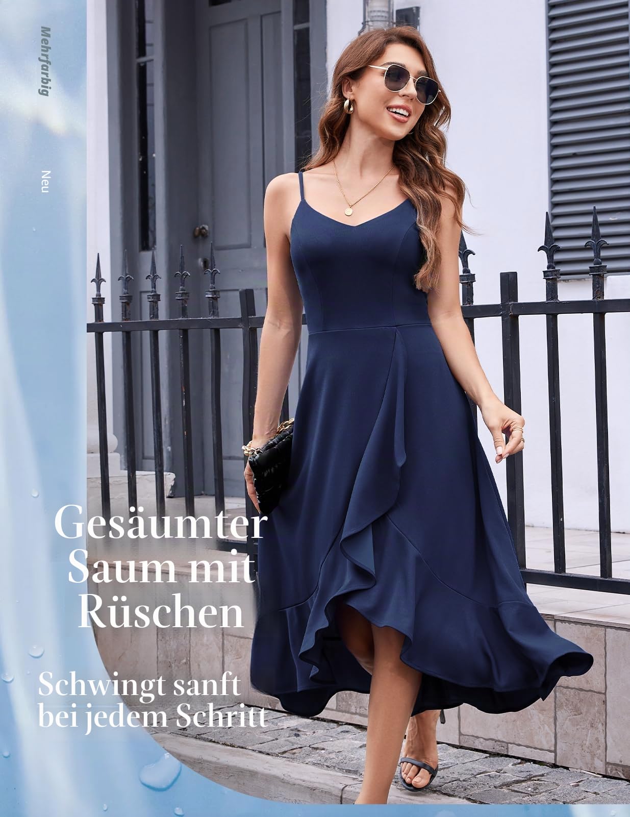 DRESSTELLS Cocktailkleid Damen Festlich Träger Hochtief Kleid für Hochzeit Knielang Weihnachtsfeier Kleider Elegantes Partykleid