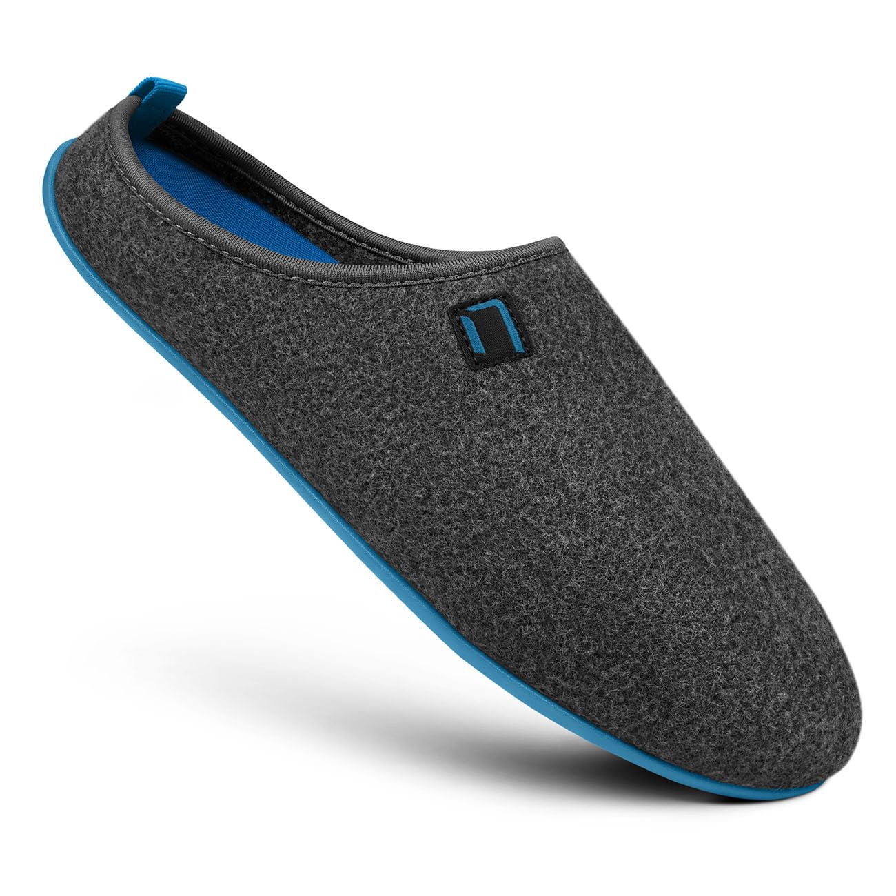 NANGA Adult Unisex Wool Slippers, Slippers for Men and Women, Unisex Felt Slippers, Slippers with Non-Slip Rubber Sole, Warm Wool Felt Mules, Interchangeable Footbed, blue, 10.5 UK