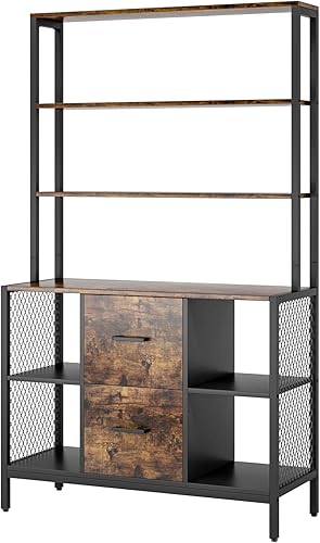 Miniatura 9 de Archivador vertical de 2 cajones para tamaño carta, archivador vertical alto de 6 estantes con combinación de estanterías, soporte de impresora