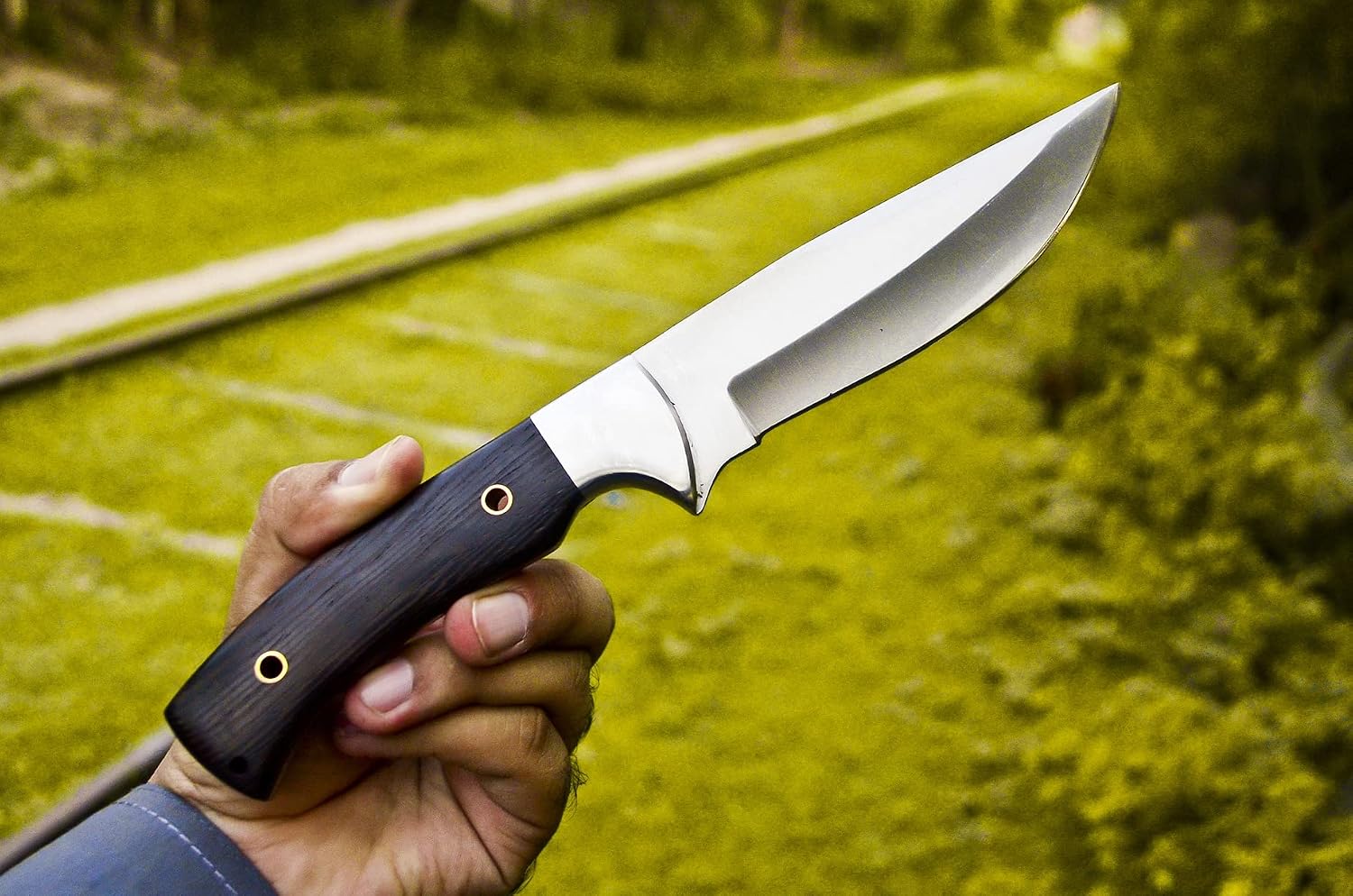 HK-311 Handmade Fixed Blade Hunting Knife - Full Tang Wenge Wood Handle, Gorgeous Pattern with Leather Sheath, Ideal Knife for Camping, Hunting, Skinning, Survival or everyday use, 10" Overall (D2 Steel)