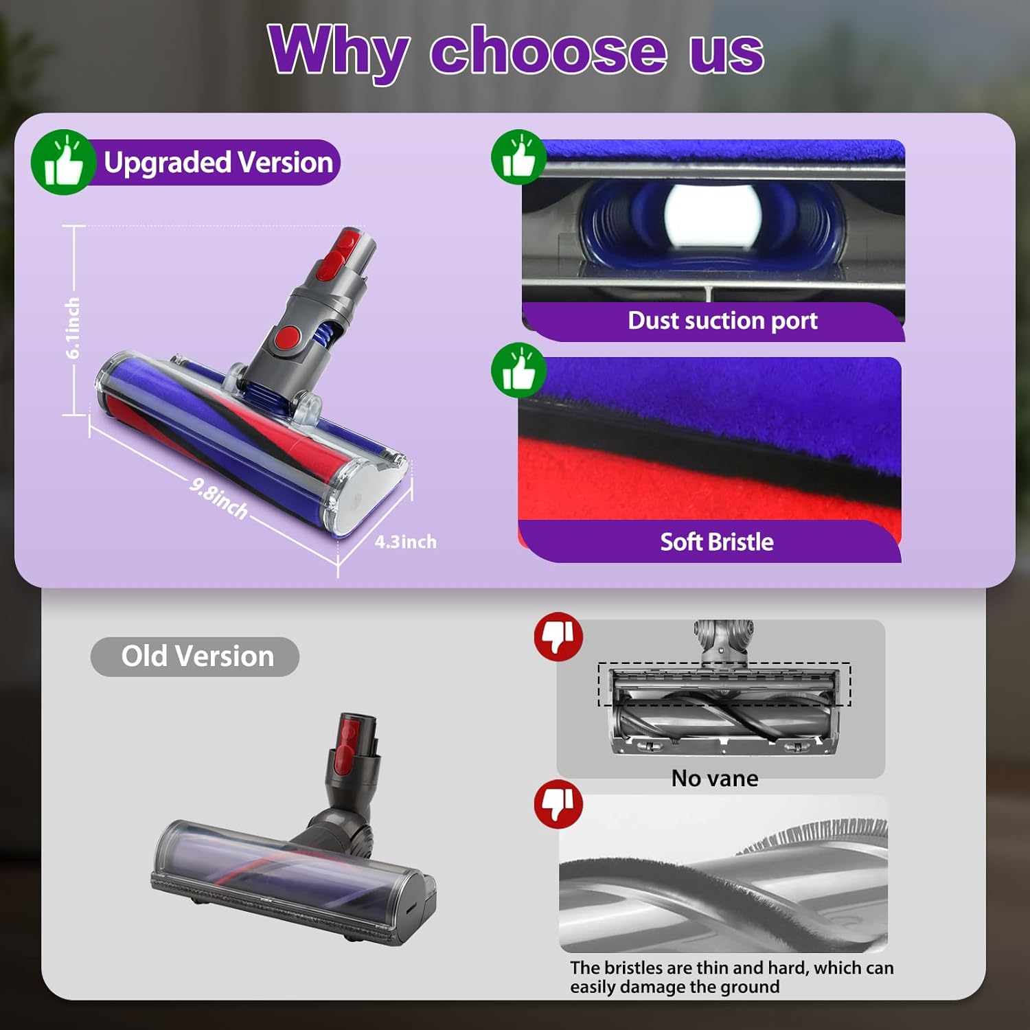 Soft Roller Cleaner Head Compatible with Dy son V10 V11 V15 V8 V7 Cordless Vacuum, Quick Release Fluffy Vacuum Head Replacement Attachments Parts Accessories for Hardwood, Vinyl Floor