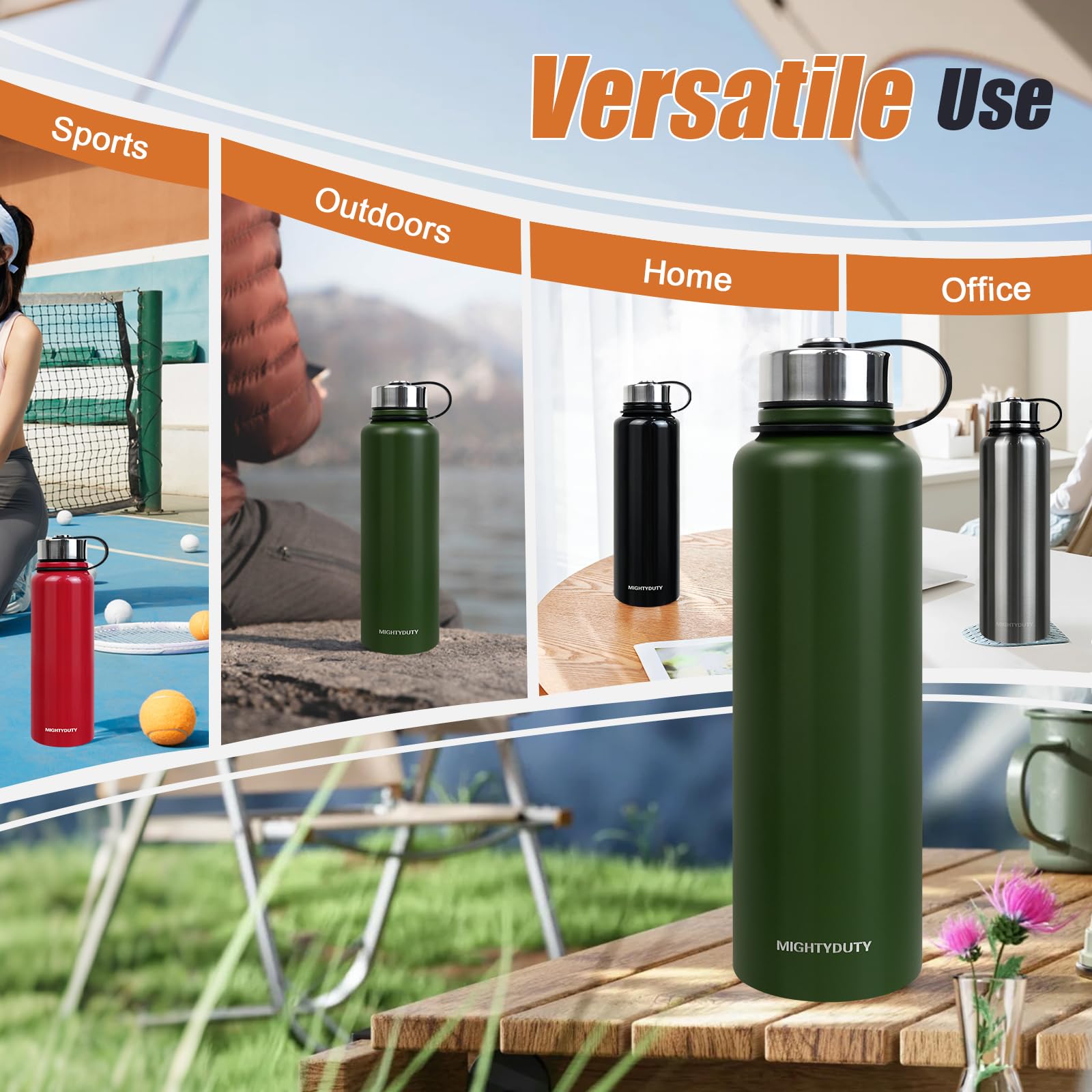 Thermos da 1,5 l, in acciaio inox, per 6-24 ore, caldo e rinfrescante, grande capacità, a prova di perdite, per caffè e tè, per attività all'aperto, sport, scuola, ufficio (verde)