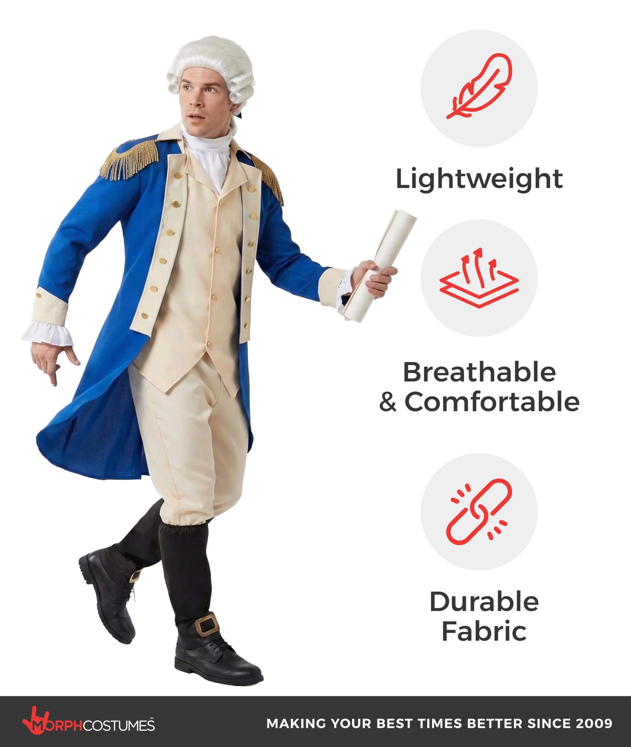 Morph George Washington Kostüm, George Kostüm, Präsident Kostüm, Karneval Kostüm Herren