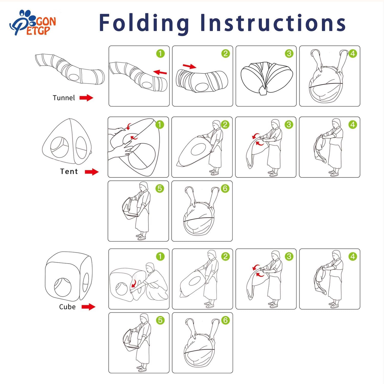 GONPETGP Cat Tunnels for Indoor Cats with Cube Tent Toys Combo, Pop Up Collapsible Crinkle Interactive Peek Hole, Cat Tube with Play Ball and Bell for Kitten, Puppy, Kitty, Rabbit - Set of 3