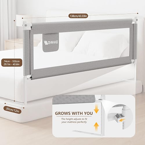 ZEHNHASE Barrière de Lit Bébé et Enfant Antichute 1 Côté (140cm, Gris) - 7