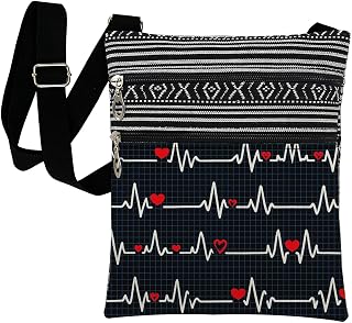 Heartbeat Line Red Heart Print Crossbody Bag With Adjustable Strap Zipper Closure Casual Sling Bag Daily Use Fashion Purse for Adult Men Women Holiday Birthday Present for Close Friends