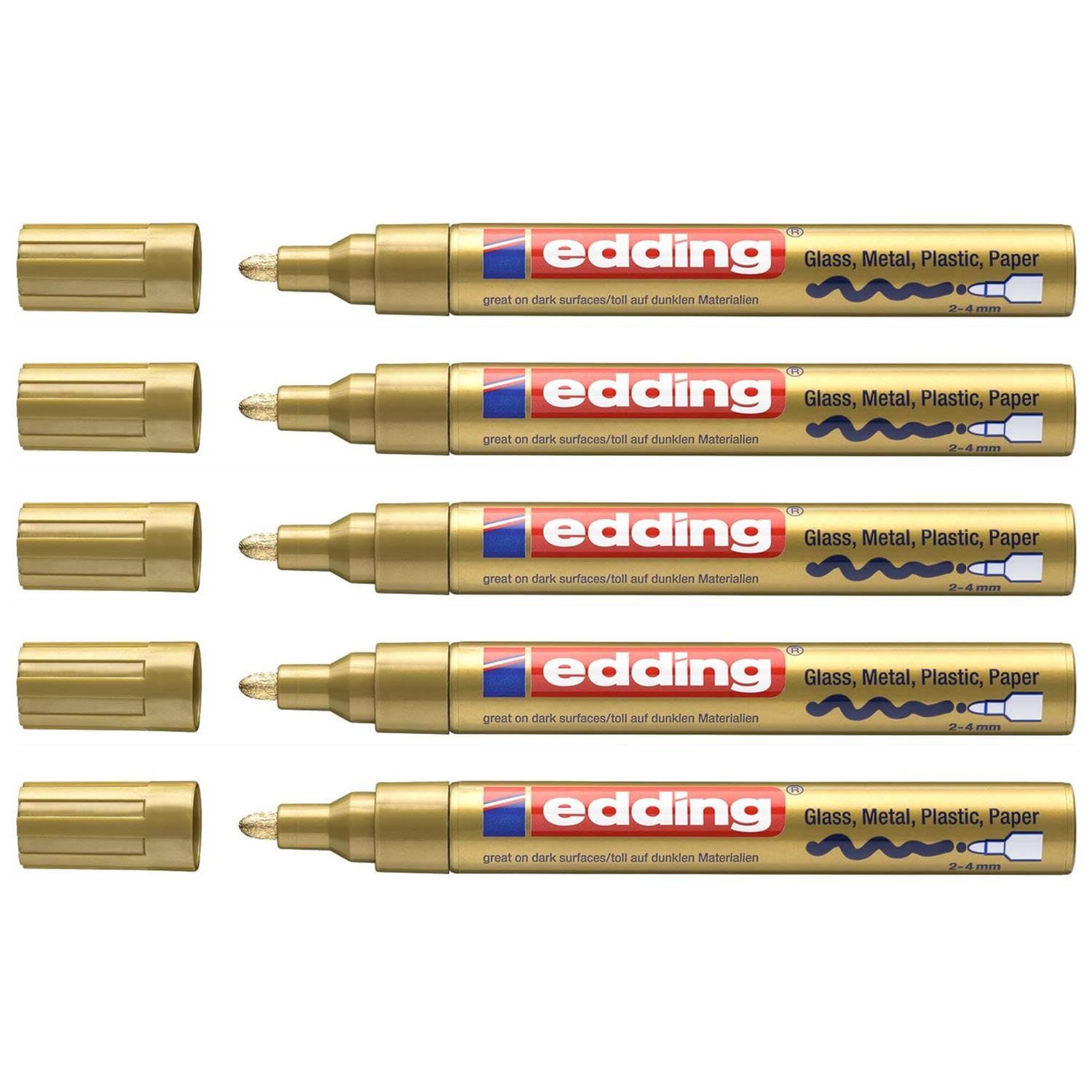 EDDING - Lote de 5 rotuladores de pintura brillante (750 dorados, punta redonda, 2 – 4 mm)