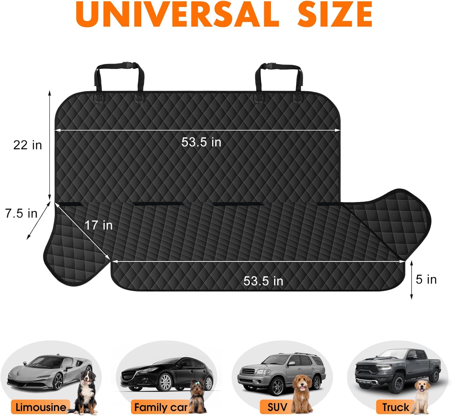 Backseat Cover for Dogs, Waterproof and Non-Slip Pet Bench Seat Covers, Car Seat Protector for Back Seat, Universal Size Rear Car Seat Cover Fits Cars, Trucks and SUVs, M-Black Medium Black