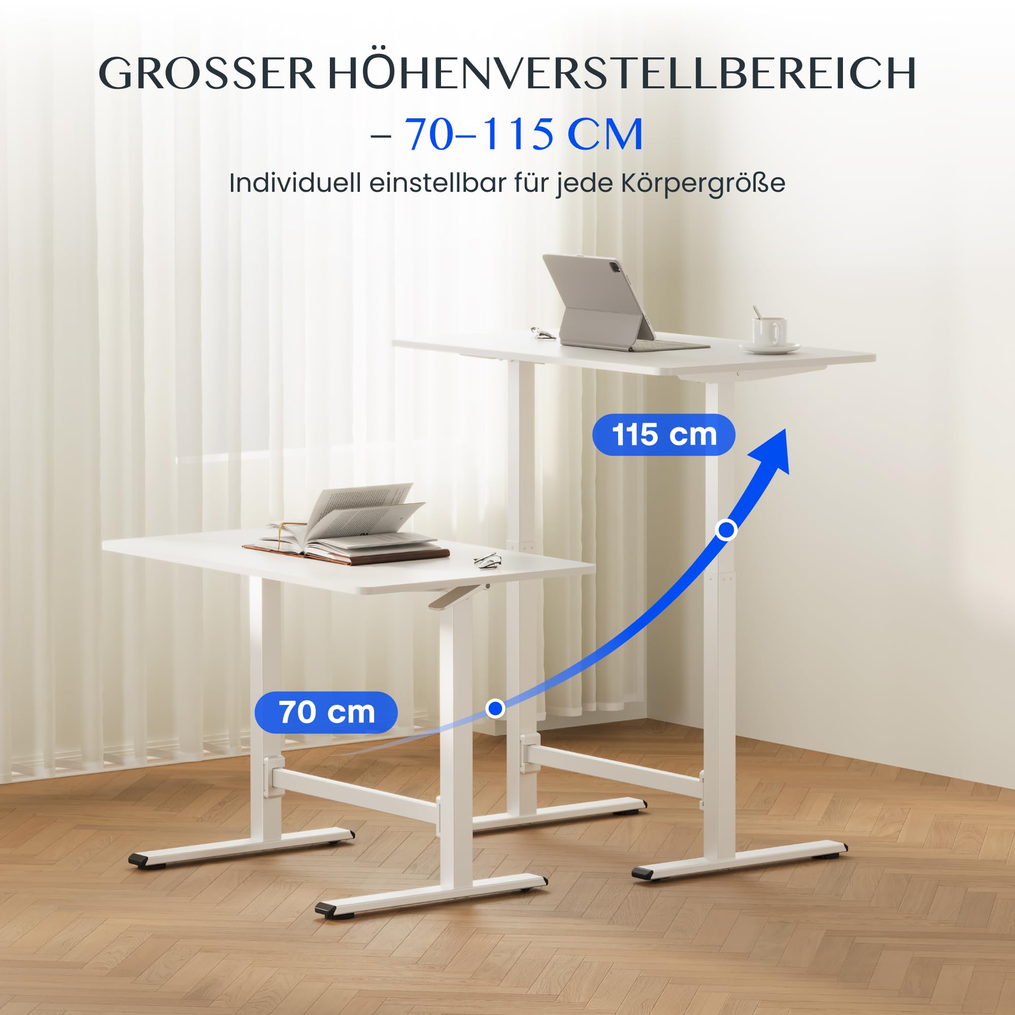FLEXISPOT Höhenverstellbarer Schreibtisch Gasfeder mit Rollen | Einteilige wasserabweisende Tischplatte, ideal für Homeoffice, Büro, Balkon, Terrasse, Outdoor und Wohnzimmer
