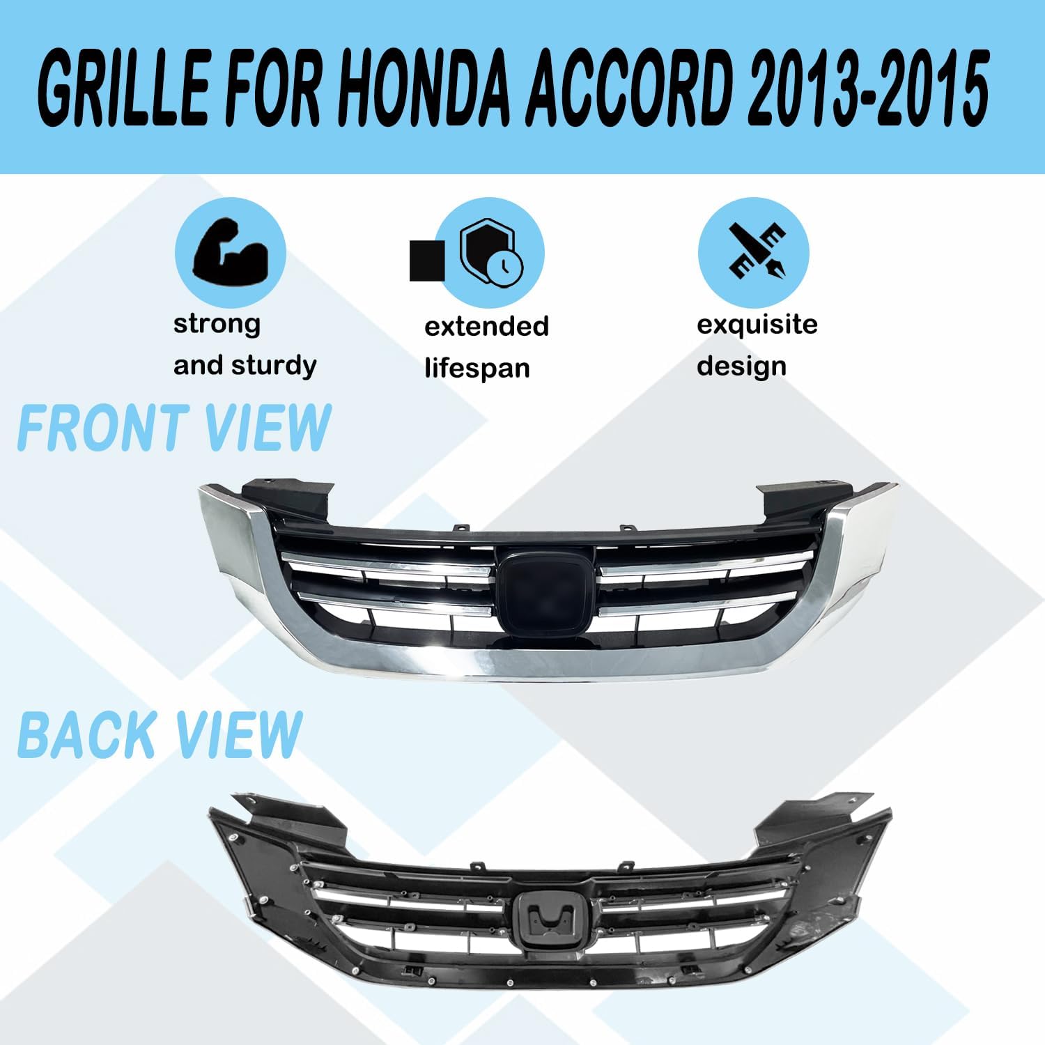 Front Bumper Upper Grille For Honda Accord 4Door Sedan 2013-2015 Chrome Black Grill HO1200214