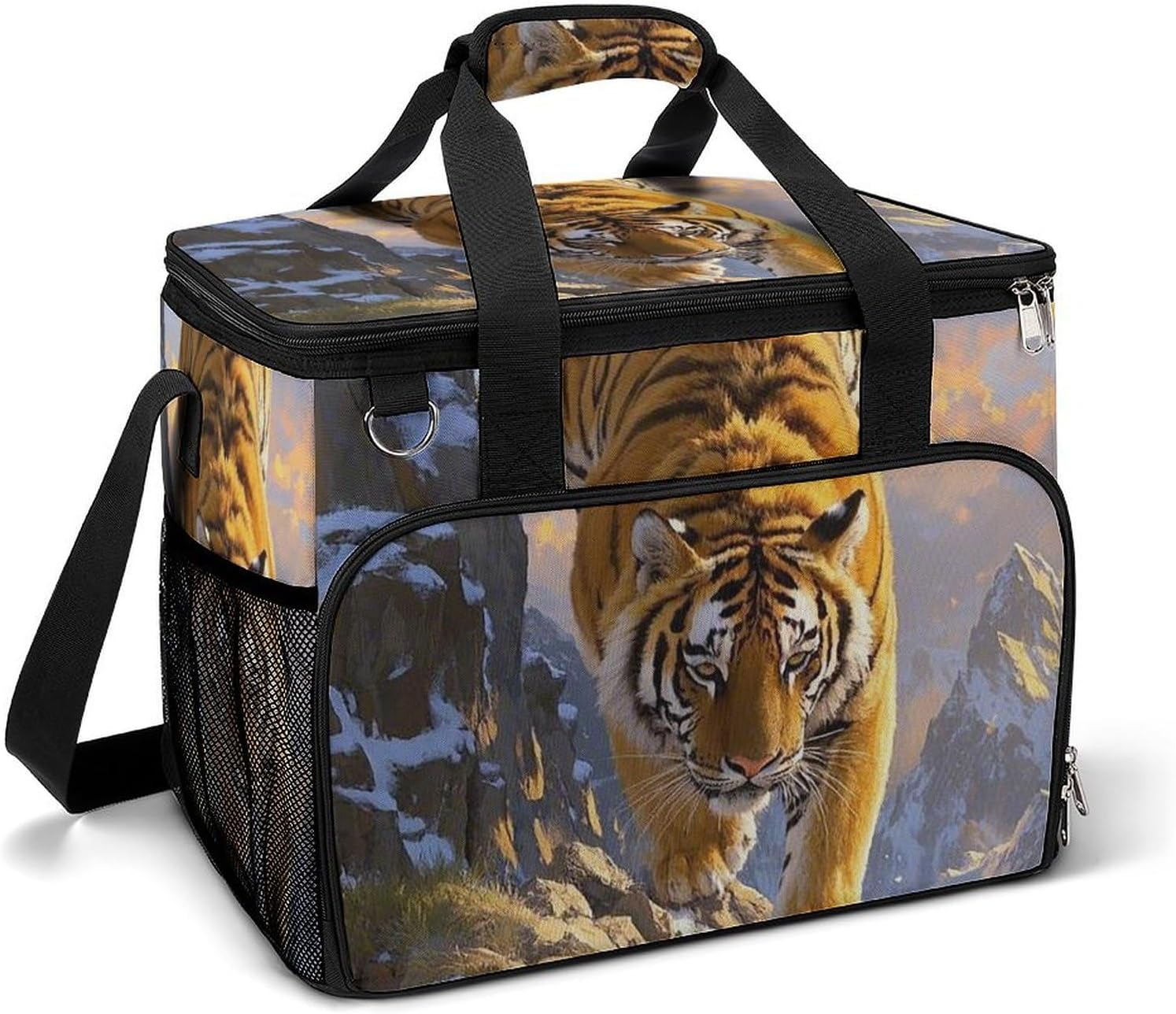 Insulated Picnic Backpack Tote Bag, Large Capacity 30L Tiger Descending Mountain Cooler Bag Leakproof Beach Bags Portable Lunch Box Waterproof Picnic Basket for Beach Camping BBQ