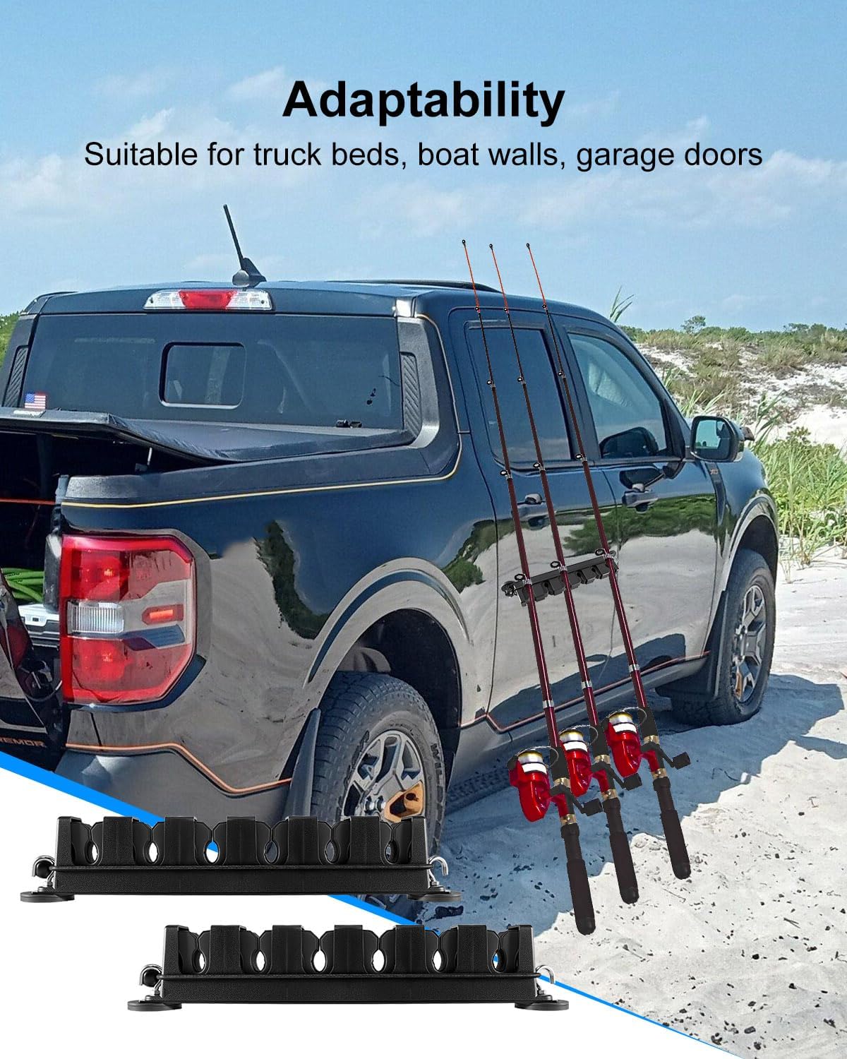 Magnetic Fishing Rod Holder, Fishing Pole Rack Vertical Rod Storage Holders for Truck Bed, Garage Door, Boat Wall, Store 6 Fishing Rods, 1 Pair Black