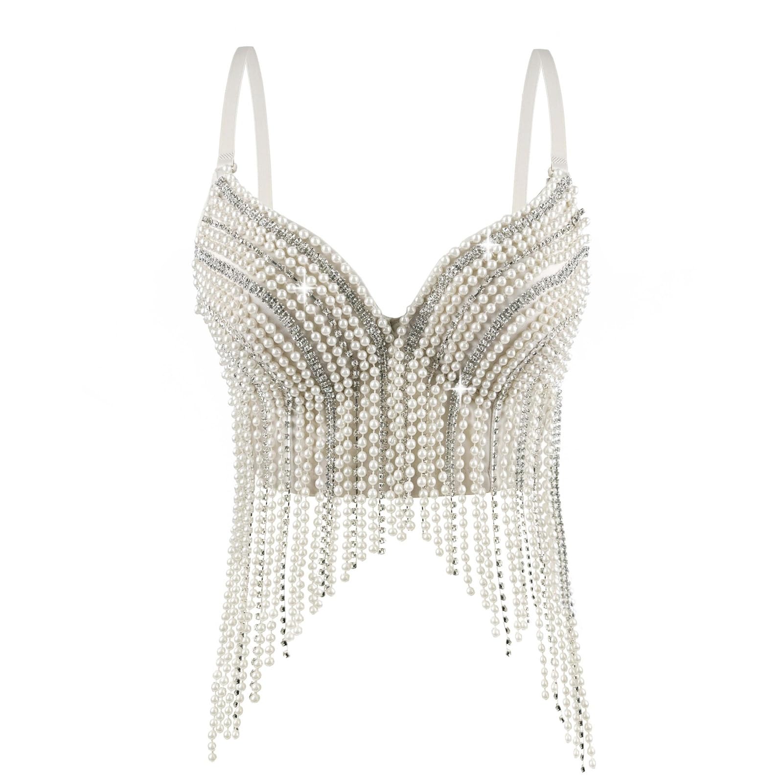 Top Corsetto con Paillettes, Strass e Nappine da Donna Top Scintillante da Sera