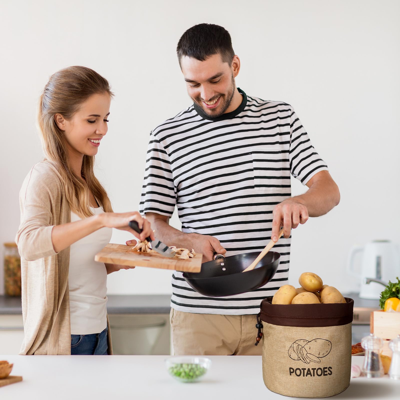 3 bolsas de cebolla con cordón, bolsas de patatas sostenibles con forro opaco, almacenamiento de alimentos, patatas, cebolla, ajo, contenedor de almacenamiento para despensa (clásico, tela de