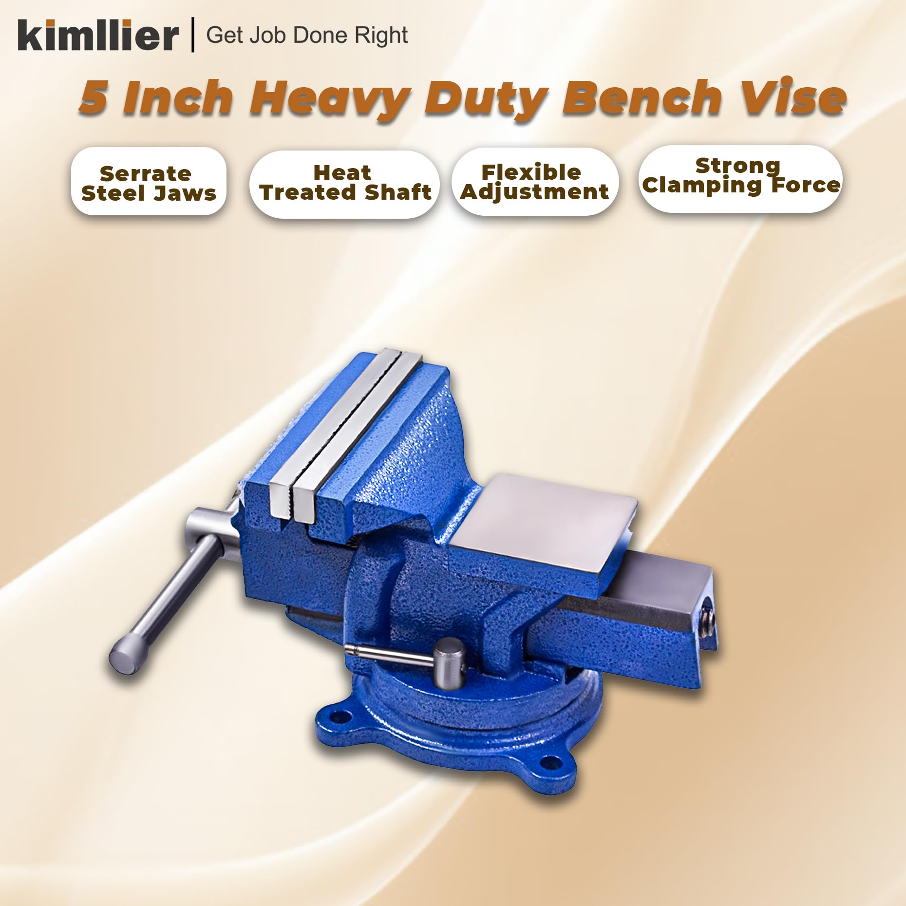 kimllier Tornillo de banco resistente de 5 pulgadas con yunque giratorio de 360 grados, abrazadera de banco de base, apto para equipos de fijación de sujeción doméstico o industrial