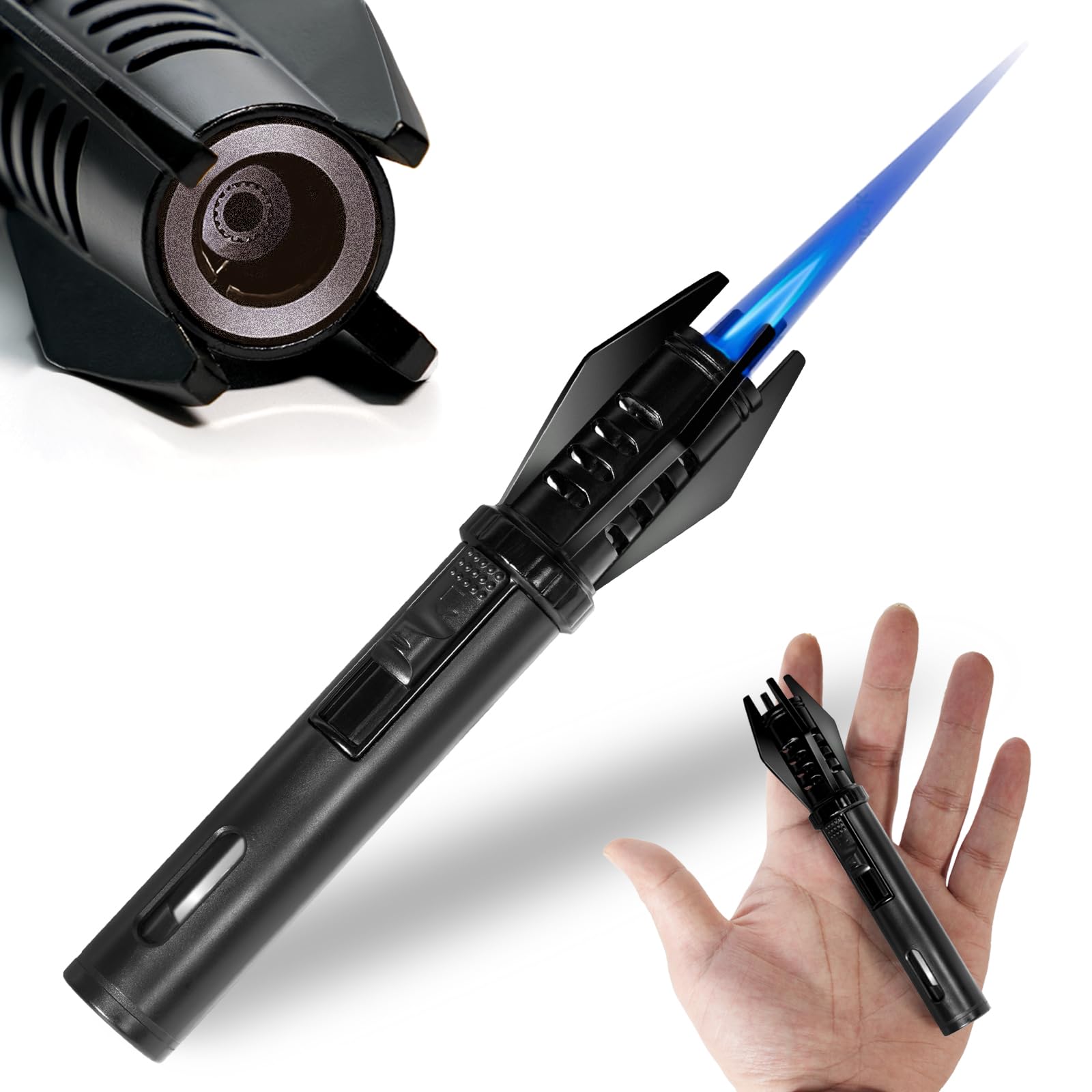 Camping Mini Torch Lighter EDC Windproof Small Lighters with Visual Window Refillable Gas Pocket Tactical Jet Flame for