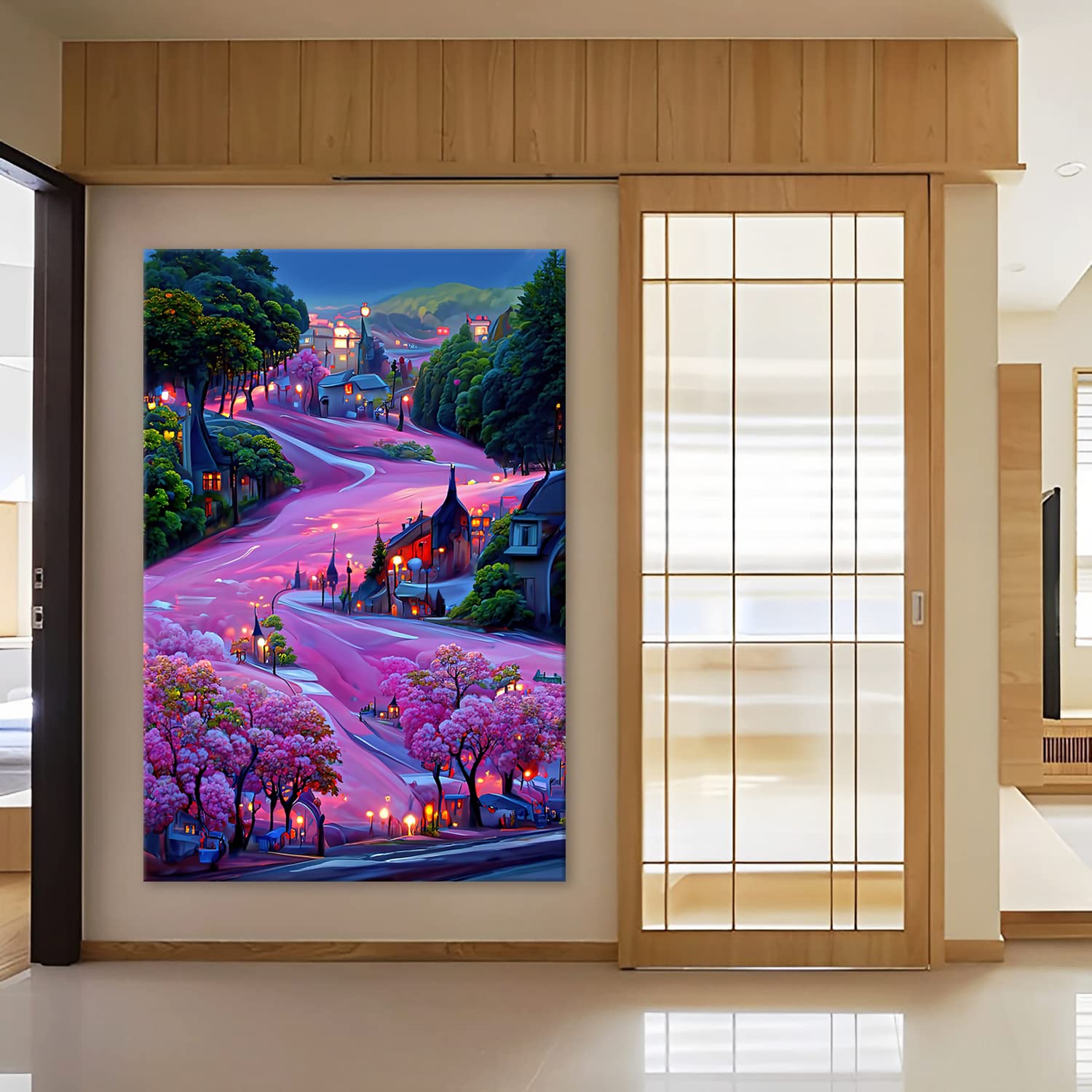 アートパネル　絵 Amazon.co.jp: 絵画 道端の桜の木ですインテリア 絵画 アニメの風景