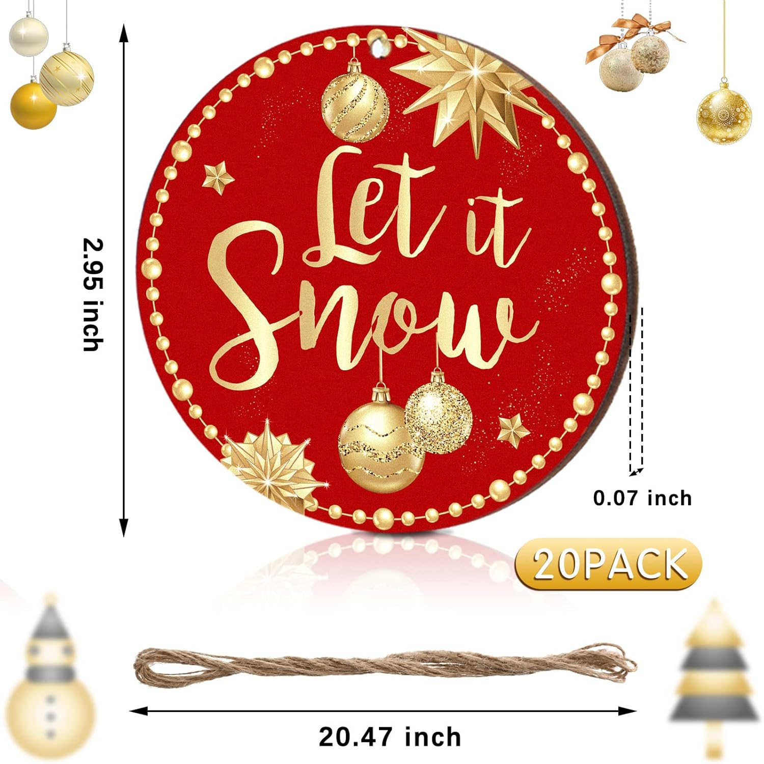 Blulu Christmas Tree Ornaments Christmas Wishes Tree Wooden Decorations Joy Peace Round Wooden Hanging Crafts for Xmas Crafts Holiday Wedding Decor(Red, Gold,20 Pcs) - Image 2