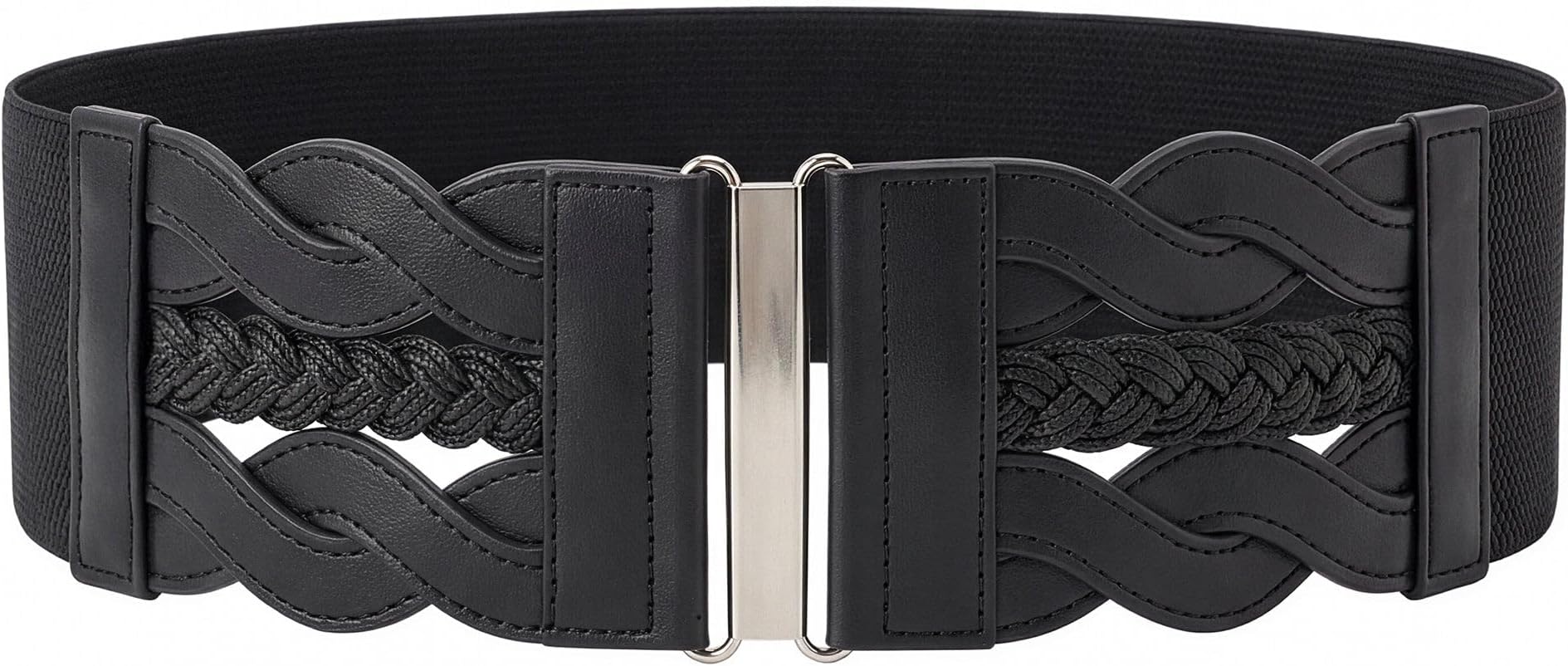 3 Inch Wide Waspie Elastic Vintage Braided Buckle Waist Belt