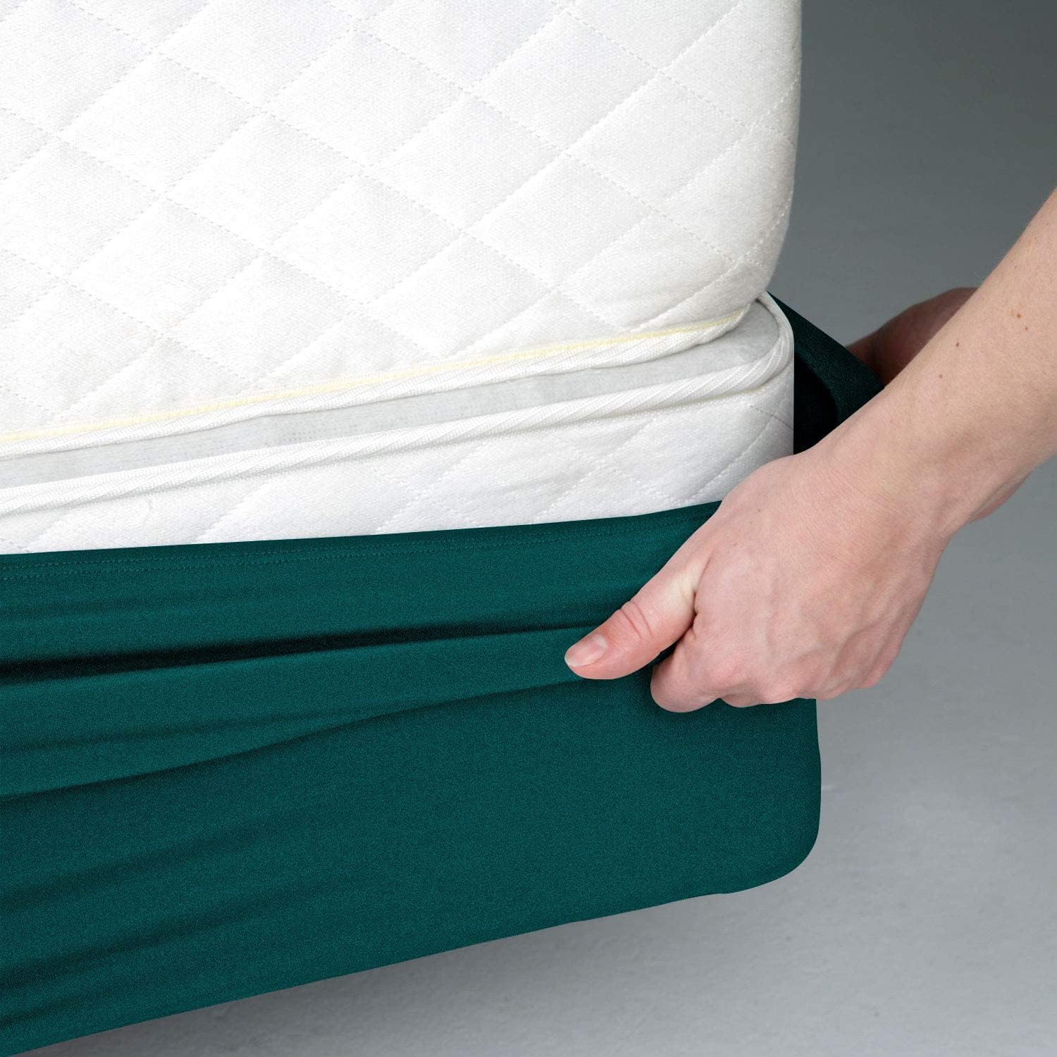 Box Spring Cover Full Size - 100% Egyptian Cotton Wrap Around 4 Sides Bed Skirt for Hotel & Home, Fits Box Springs up to 15” - Full, Teal