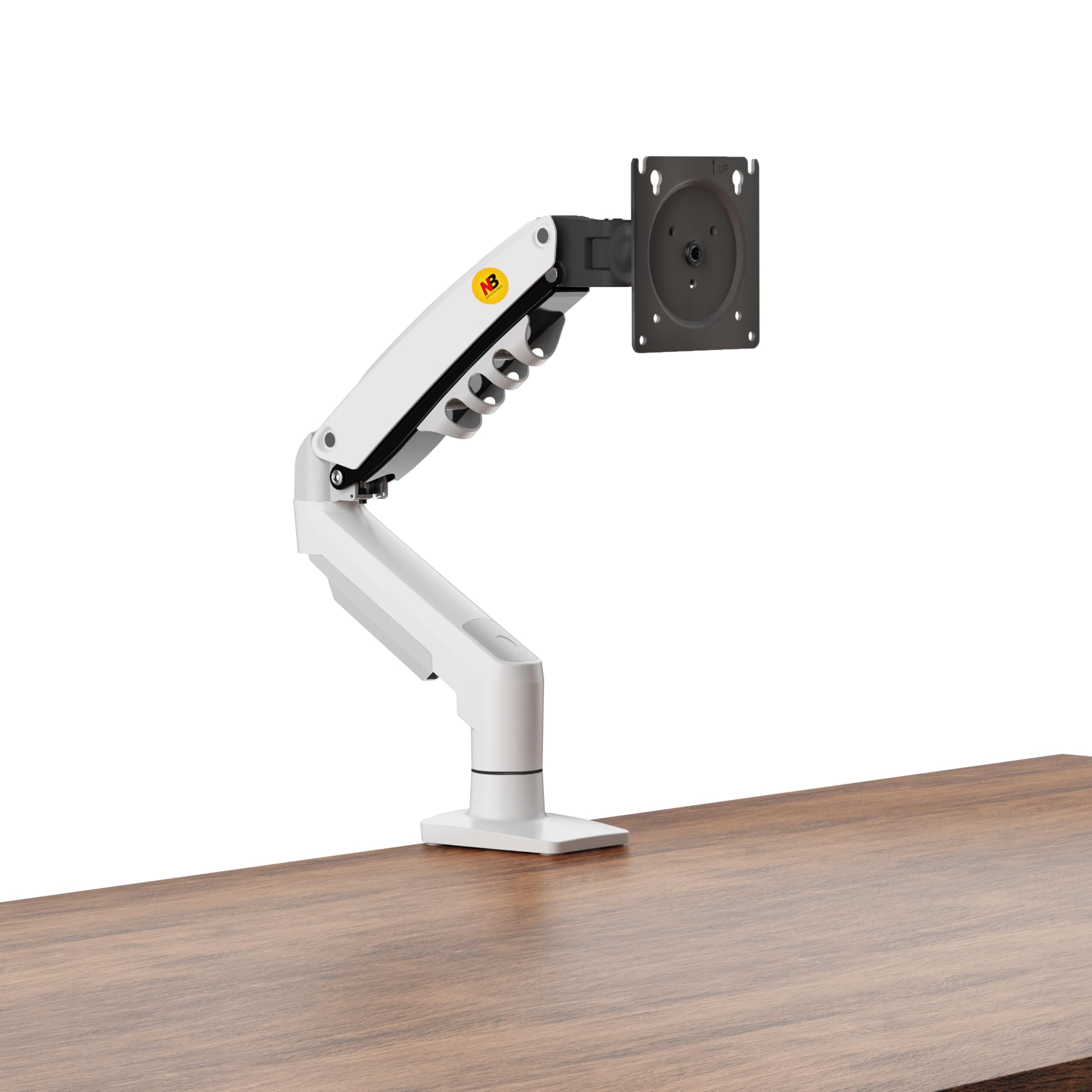 Supporto da scrivania con molla a gas per schermi LCD 17″-32″, bianco, VESA 75 mm e 100 mm, rotazione a 360° con peso da 2 a 9 kg