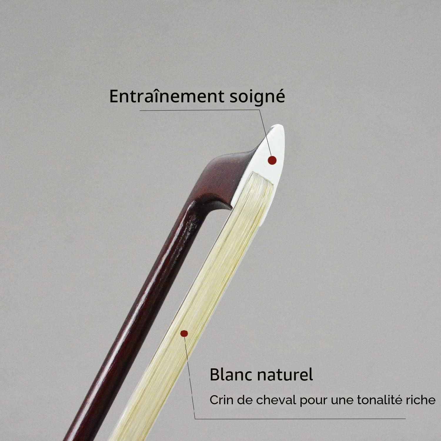 Archet de violon 4/4 en fibre de carbone avec pierres brillantes, crin de cheval naturel et fil doré