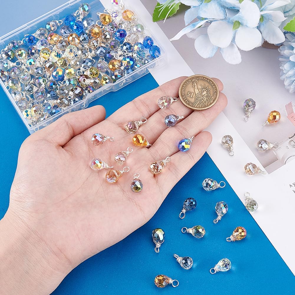 PH PandaHall 110pcs Faceted Teardrop Charms, 11 Colors Wire Wrapped Glass Charms Crystal Charm Transparent Glass Crystal Pendants Drop Dangle Charm for Necklace Earrings Jewelry Making DIY Crafts - Image 3