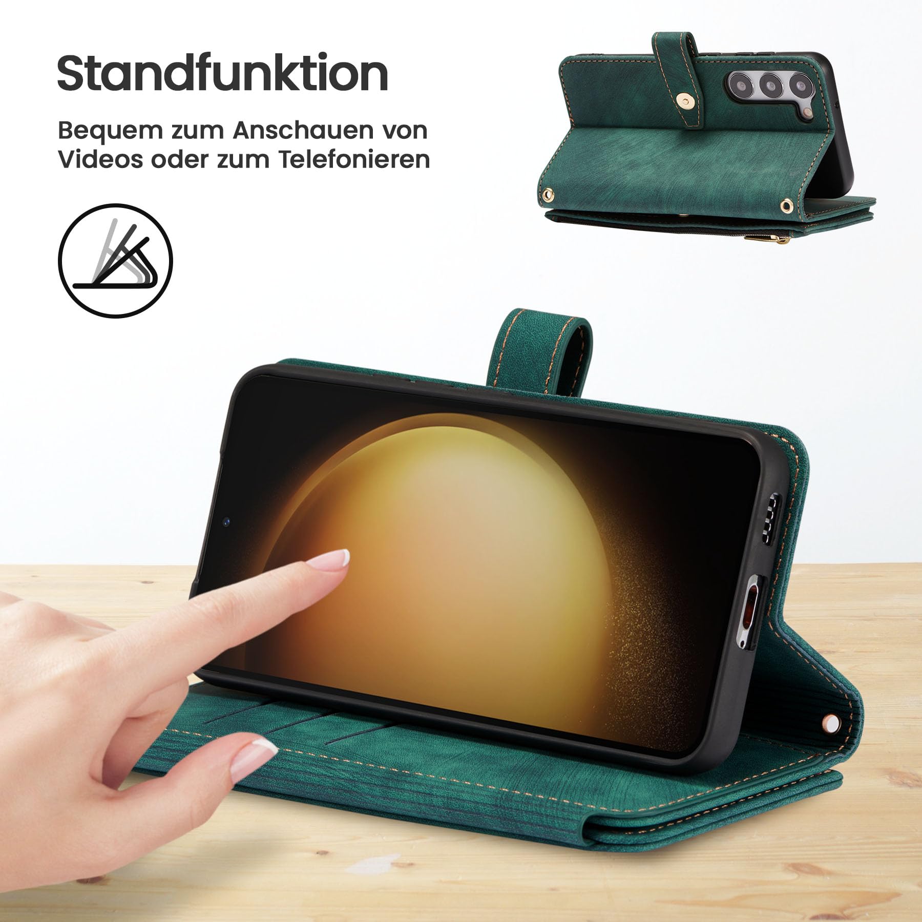 ZCDAYE Custodia per Samsung Galaxy A34 5G con 9 scomparti per carte di credito, in pelle PU per Samsung A34 5G, custodia per Samsung Galaxy A34 5G, con chiusura lampo, colore: verde