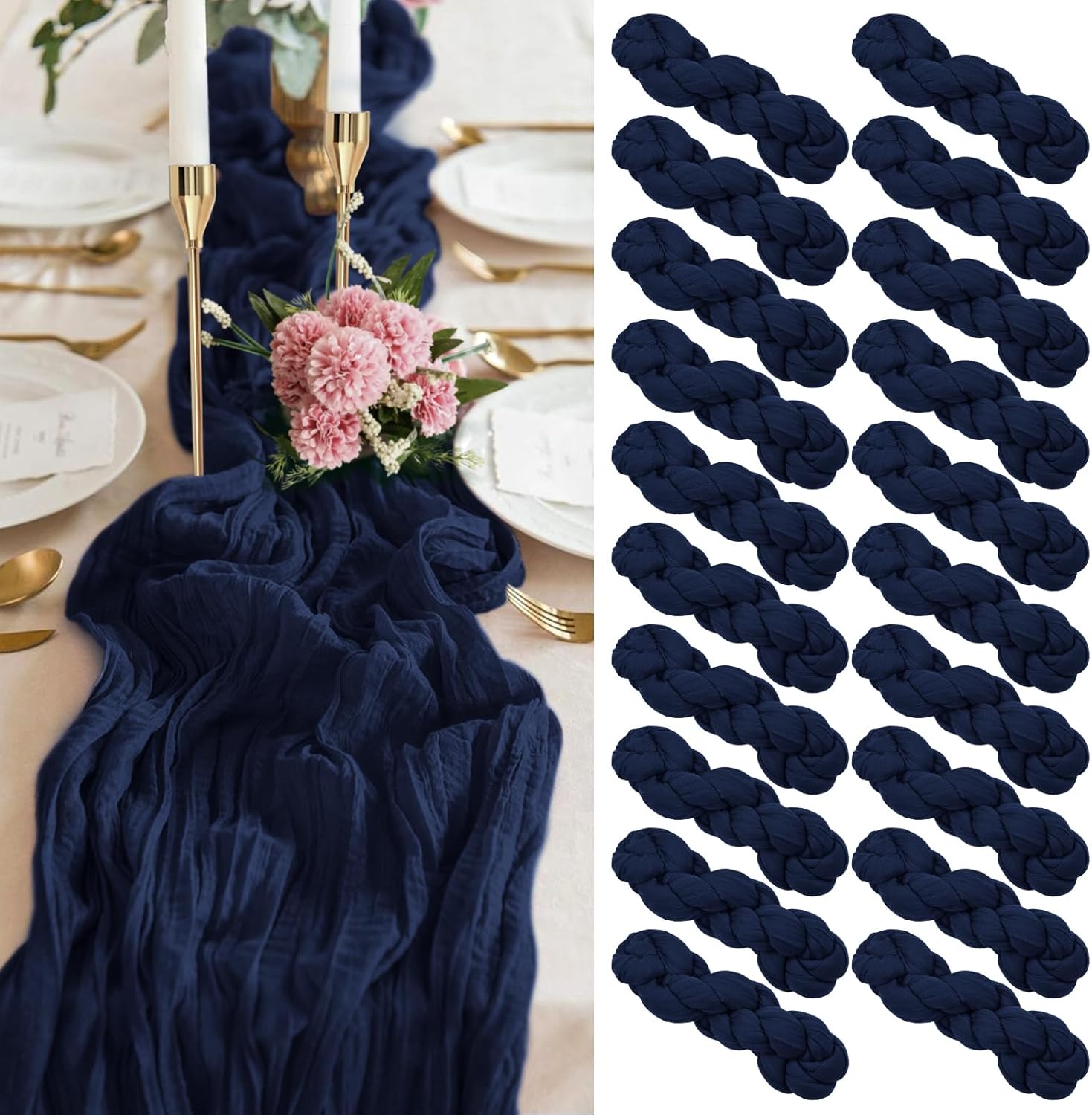 20 Pack Navy Blue Cheesecloth Table Runner,10FT Gauze Table