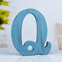 Vista 9 de Letras de madera azul rústica de 6 pulgadas, letras de madera sin terminar para pared, letras decorativas azules retro de pie, decoración de tablero