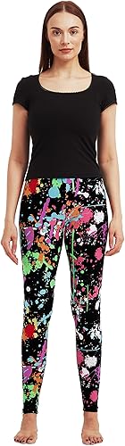 Miniatura 3 de sissycos - Leggings elásticos y suaves para mujer, con estampado salpicado artístico de neón y estilo de los años 80