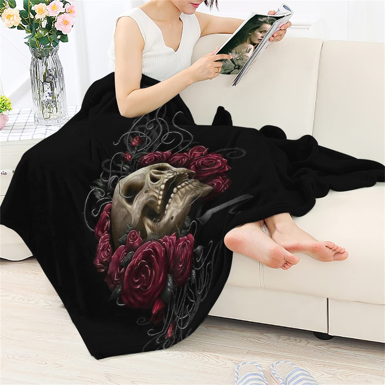Gothic Kuscheldecke Mit Totenkopf-Muster – Ultra-weiche Mikrofaser Decke Für Sofa & Bett