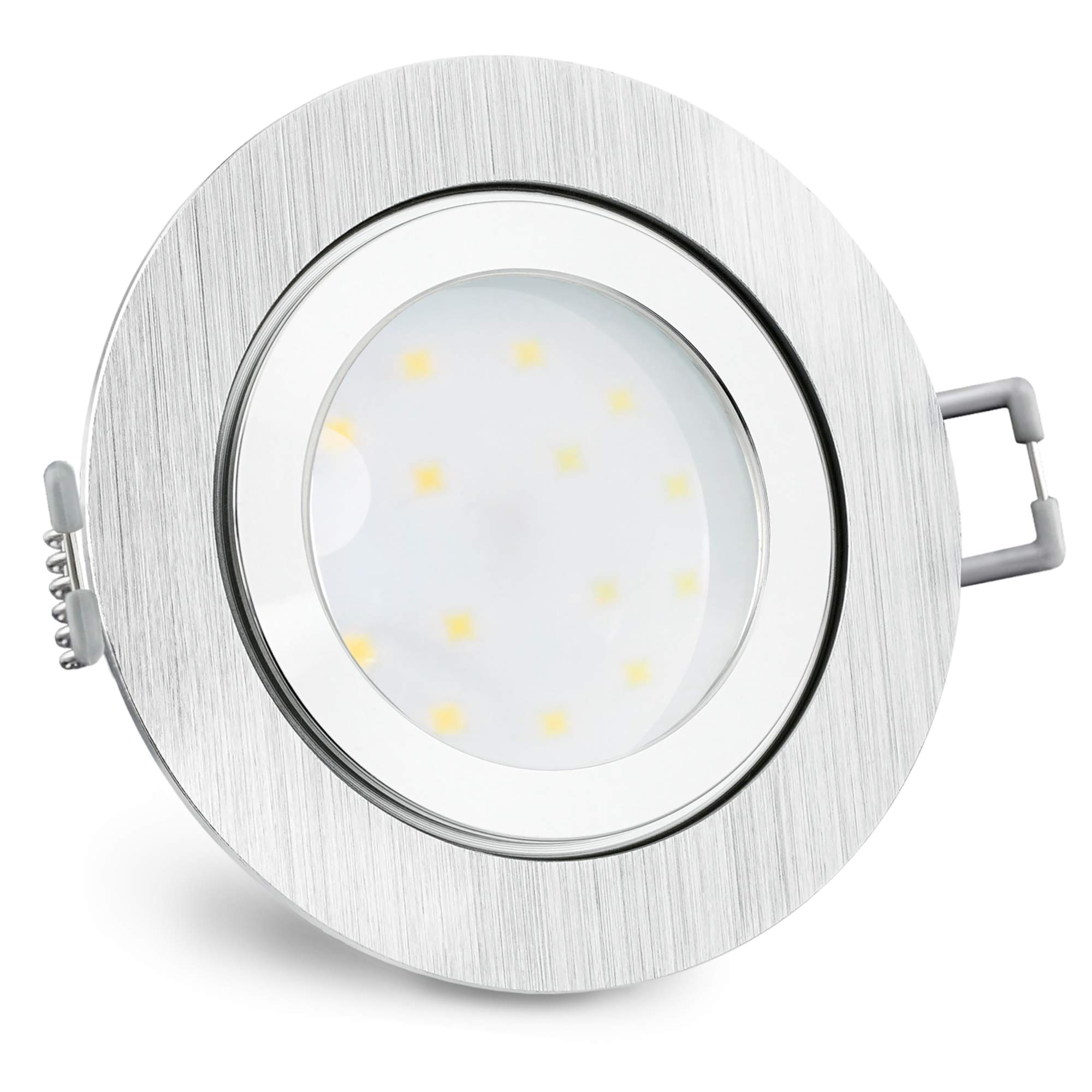 SSC-LUXon RW-2 LED Bad Einbauleuchte 6x rund Alu IP44 4W neutralweiß | Spritzwassergeschützte Downlights im 6er Set fürs Bad & Feuchtraum - neutralweiß, nur 30mm tief, Leuchtmittel wechselbar