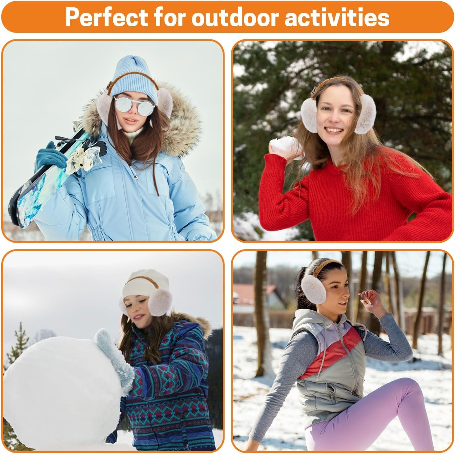 Aurya Ear Muffs, Foldable Fluffy Ear Warmer Winter Outdoor, Band Adjustable Earmuffs for Women