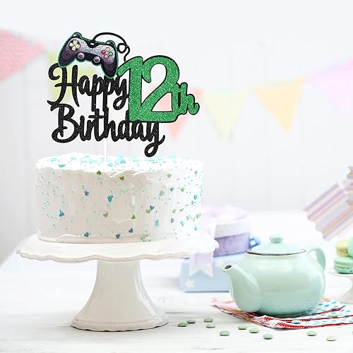 Miniatura 3 de Decoración para pastel de cumpleaños número 12 de videojuego, suministros para tartas de fiesta de cumpleaños de 12 años, juego en nivel, decoración
