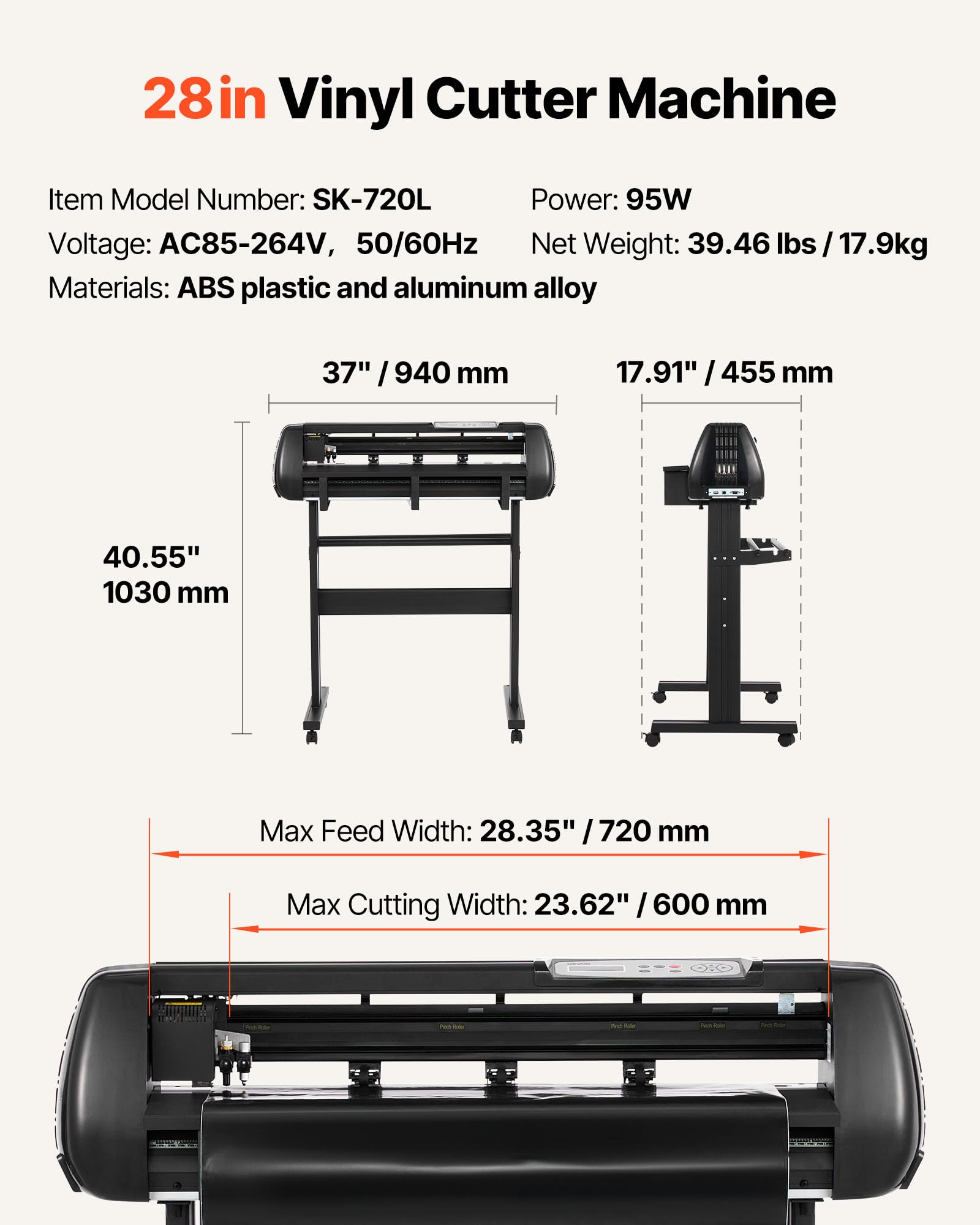 VEVOR Vinylschneidemaschine mit 72 cm max. Zufuhrbreite & Doppelklingen & LED-Anzeige, einstellbares Vinyl-Schneideplotter-Set mit Aufkleberbögen & Transferfolien & Signmaster-Software