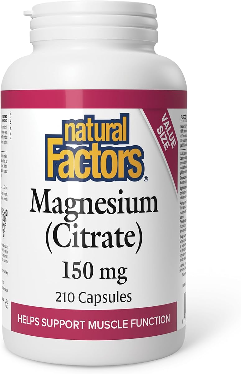 Natural Factors Magnesium Citrate 150 mg 210 Capsules, VALUE SIZE, Healthy Muscle Function, Proudly Canadian
