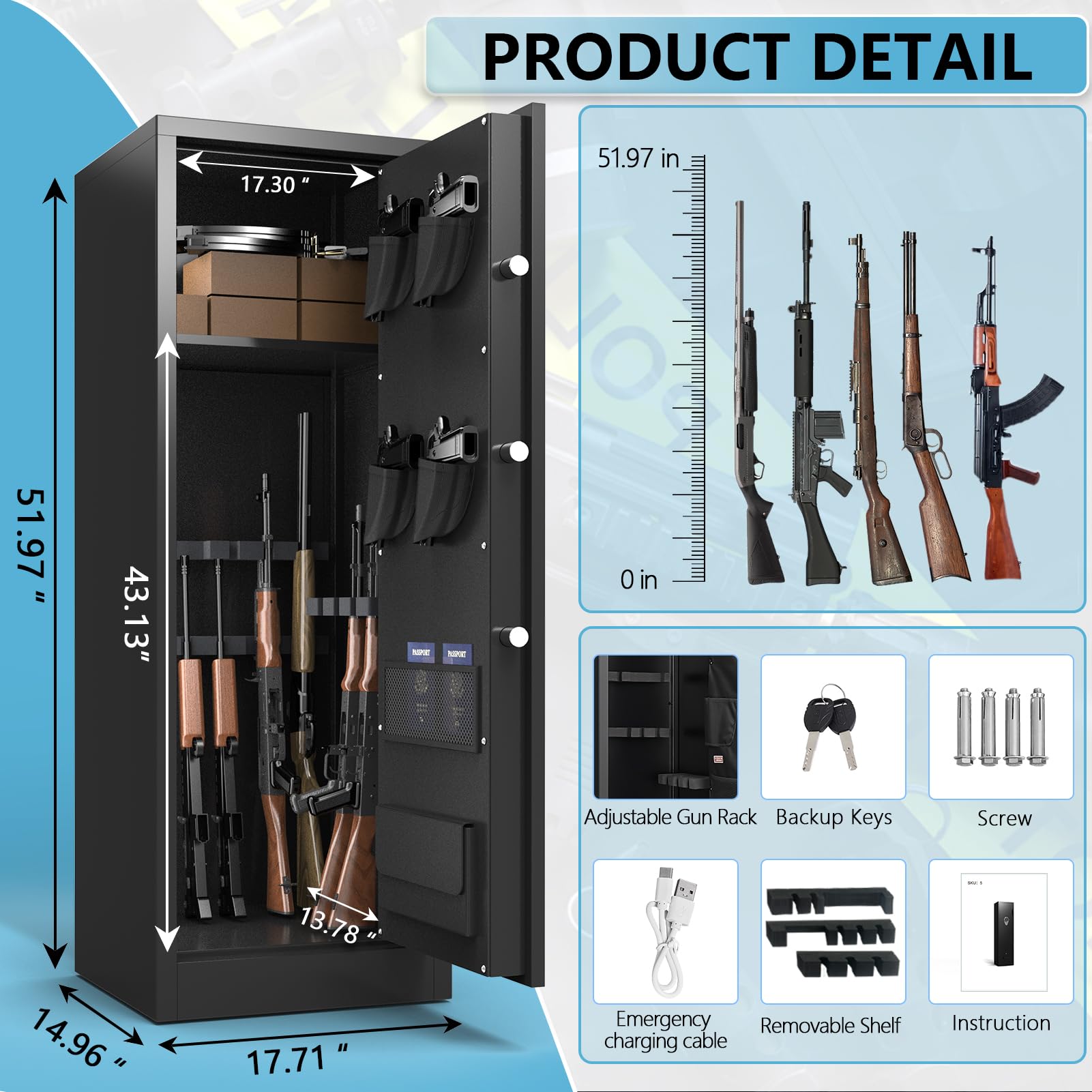 On Sale 10-12 Gun Safe Cabinet – Large Rifle & Pistol Safe With Digital ...