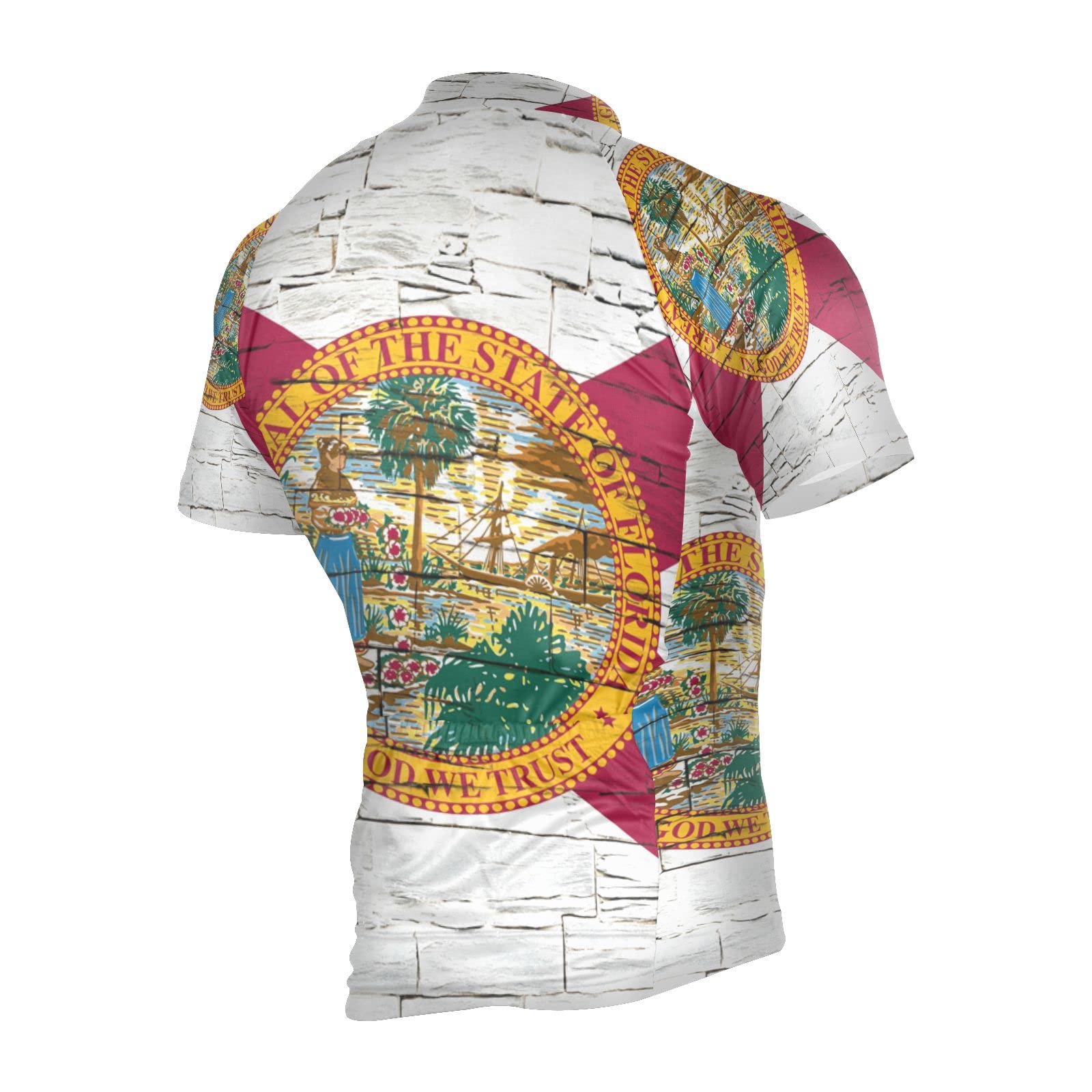 Florida State Flag Men's Cycling Jersey Short Sleeve Bike Jacket Biking Bicycle Jersey Shirt
